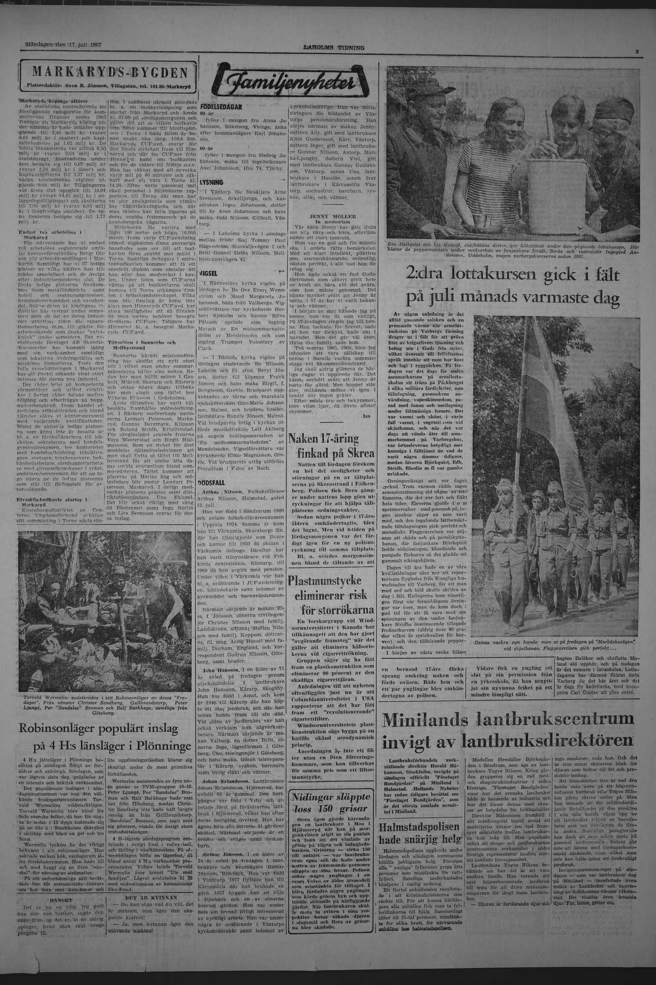 Laholms Tidning Måndag 17 juli 1967, sida 3