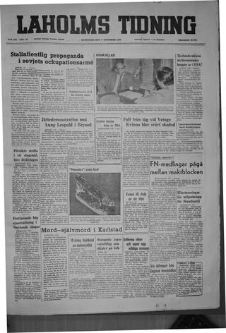 Förstasidan, Måndag 7 november 1949