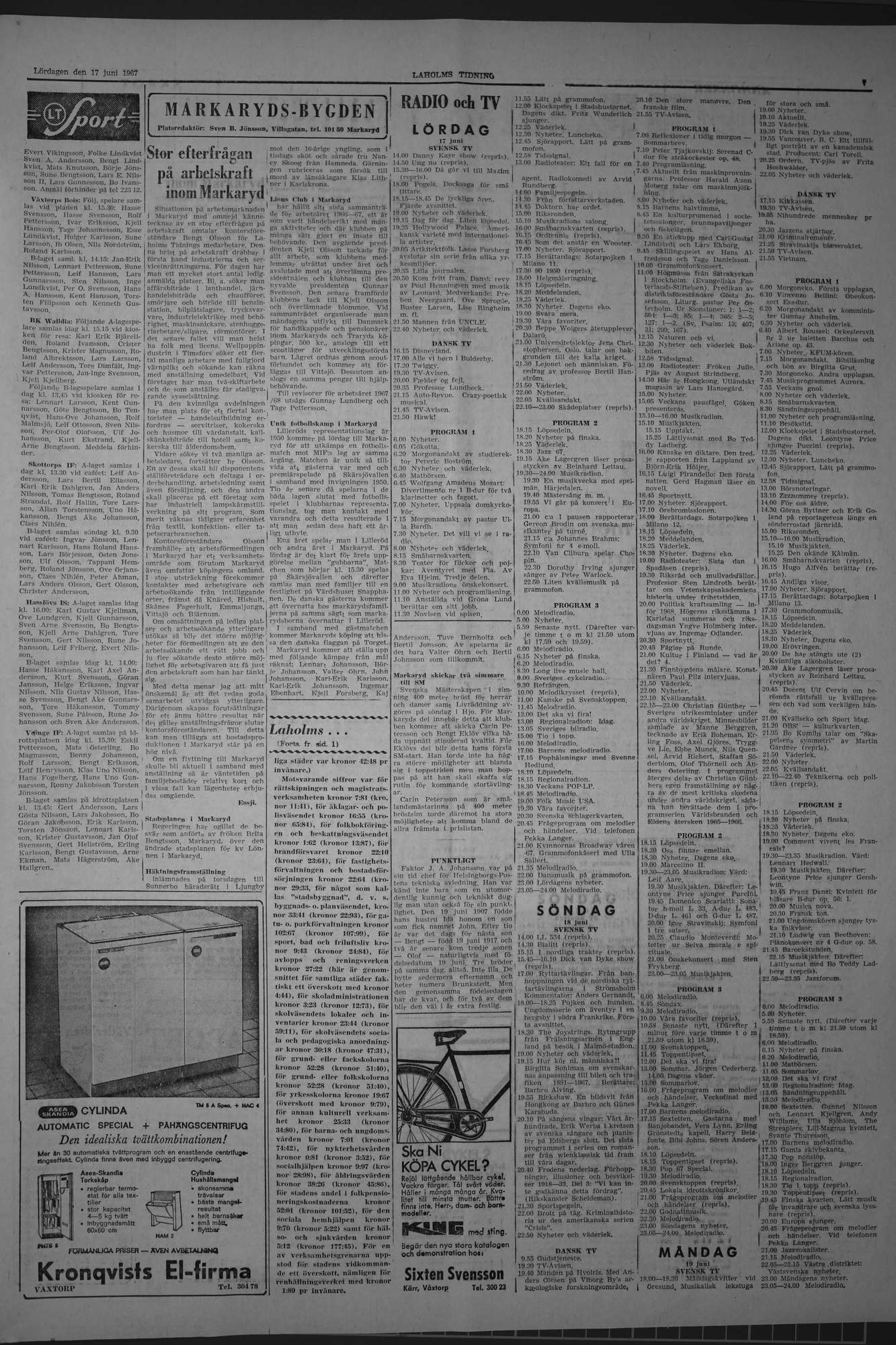 Laholms Tidning Lördag 17 juni 1967, sida 7