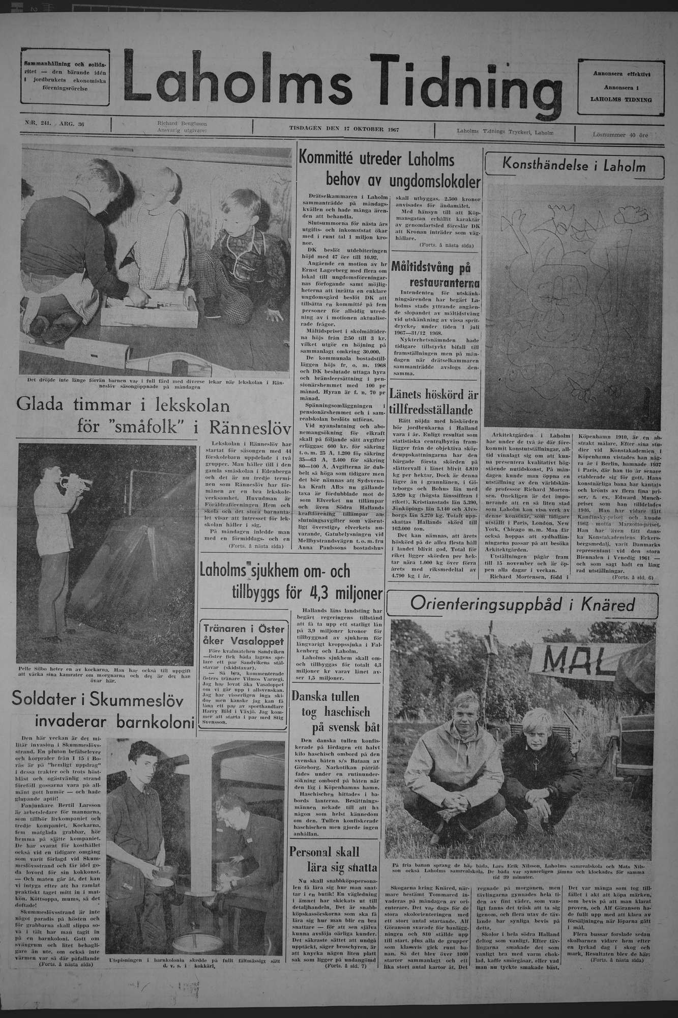 Laholms Tidning Tisdag 17 oktober 1967, sida 1