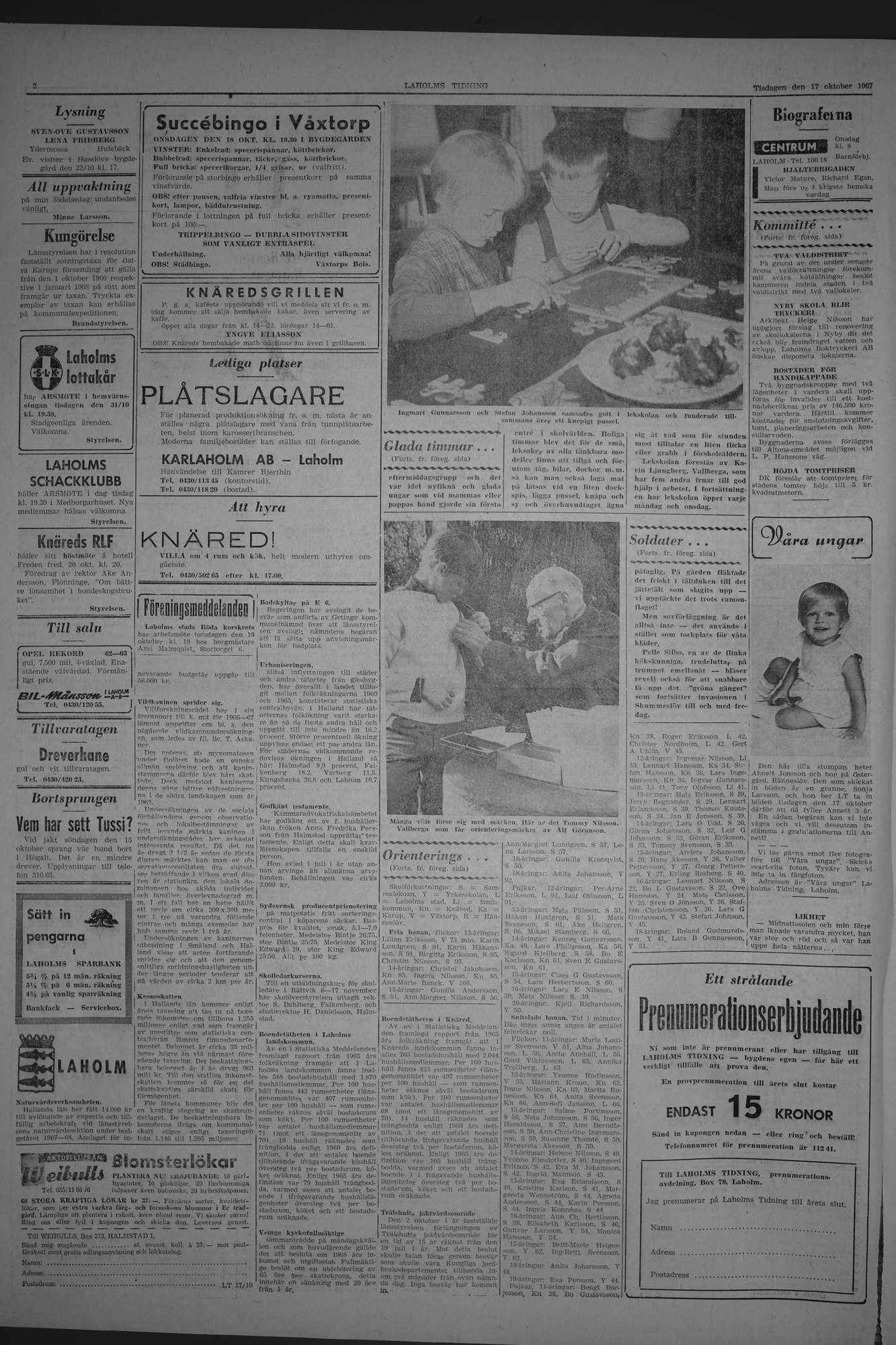 Laholms Tidning Tisdag 17 oktober 1967, sida 2