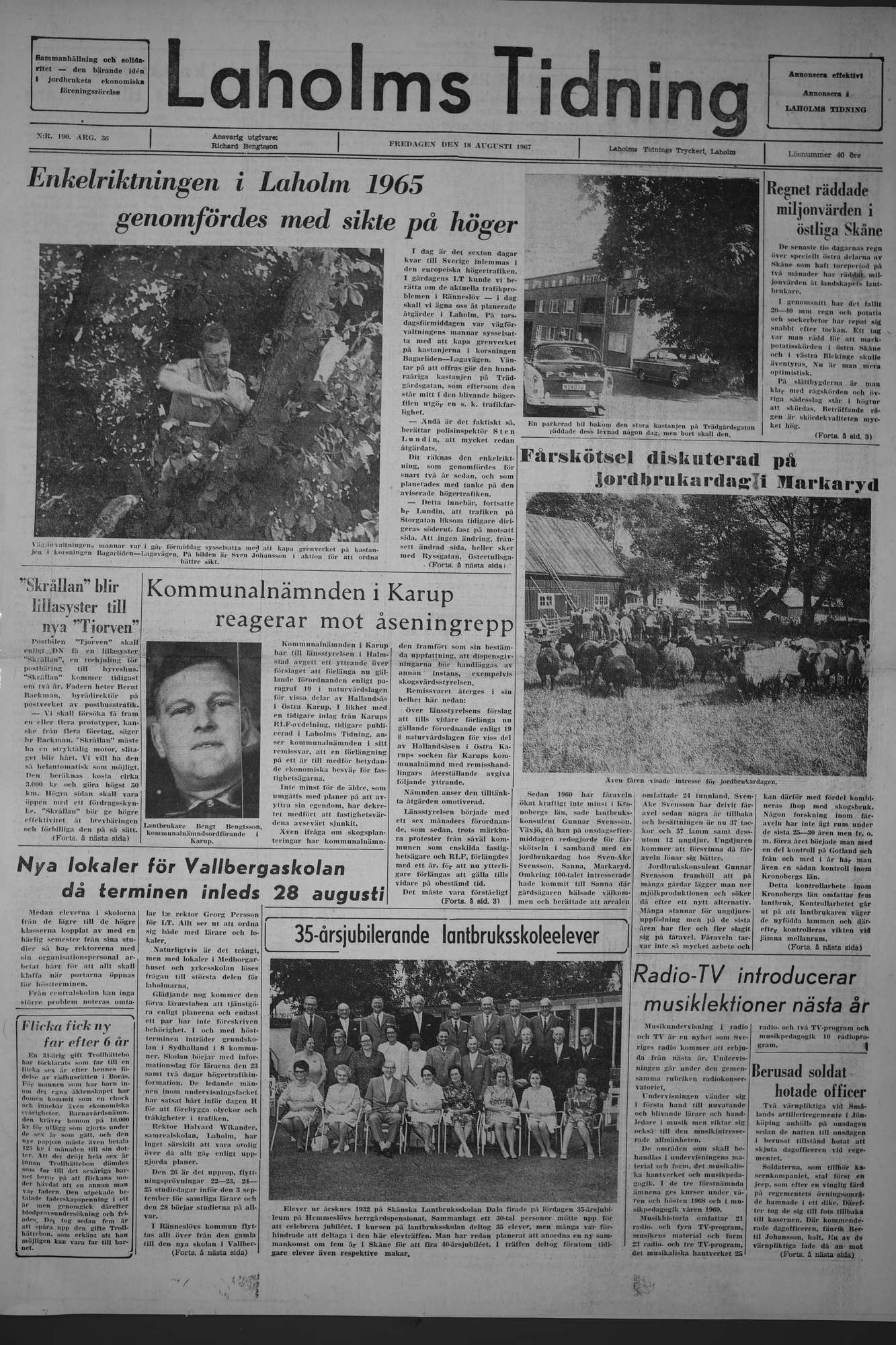 Laholms Tidning Fredag 18 augusti 1967, sida 1