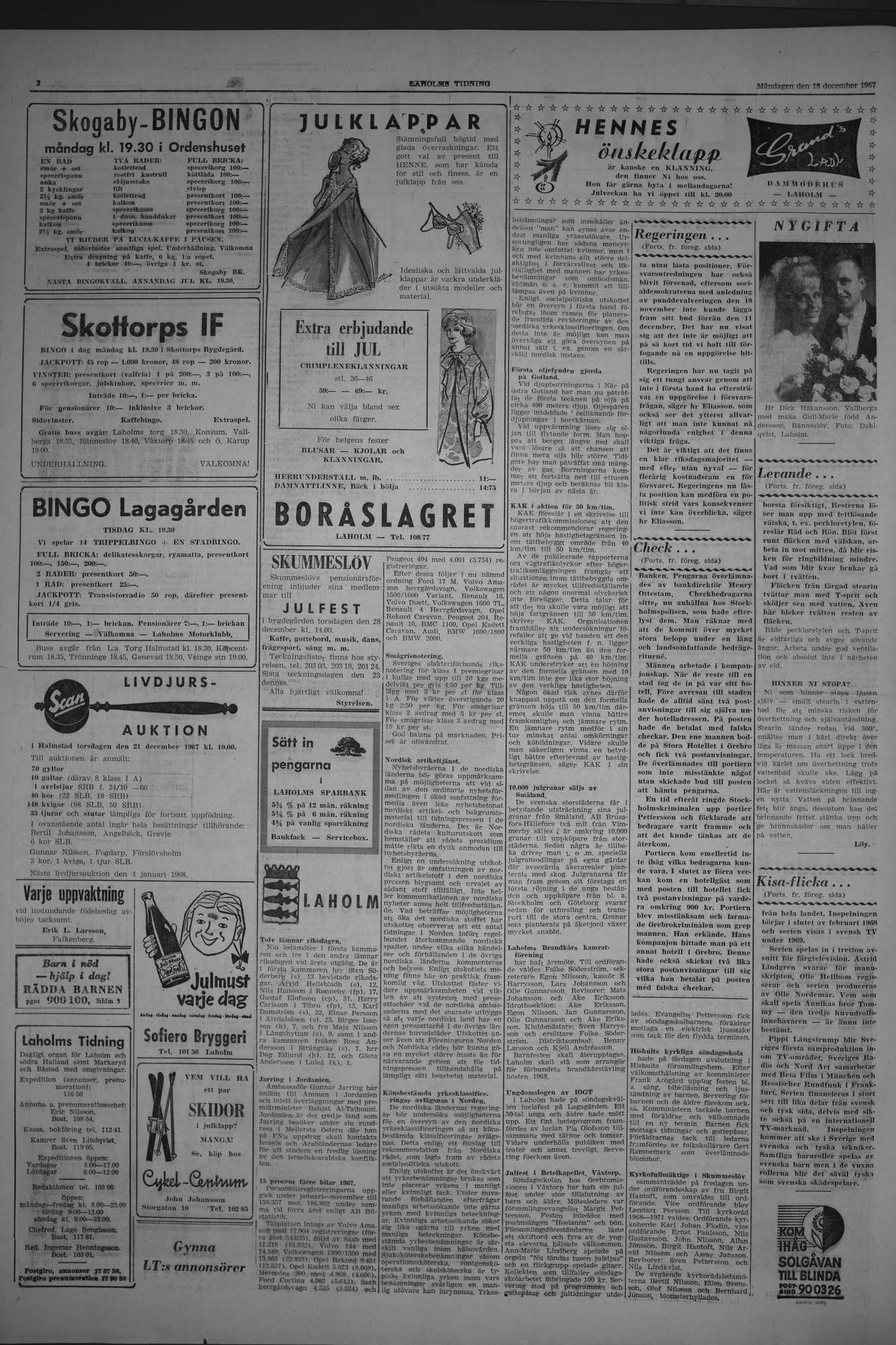 Laholms Tidning Måndag 18 december 1967, sida 2
