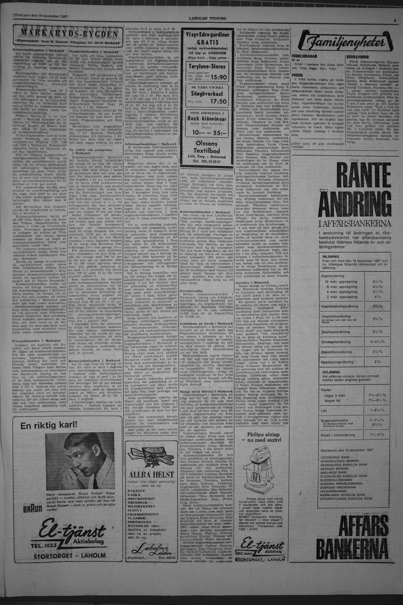 Laholms Tidning Måndag 18 december 1967, sida 3
