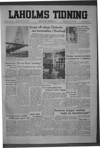 Förstasidan, Onsdag 7 september 1949