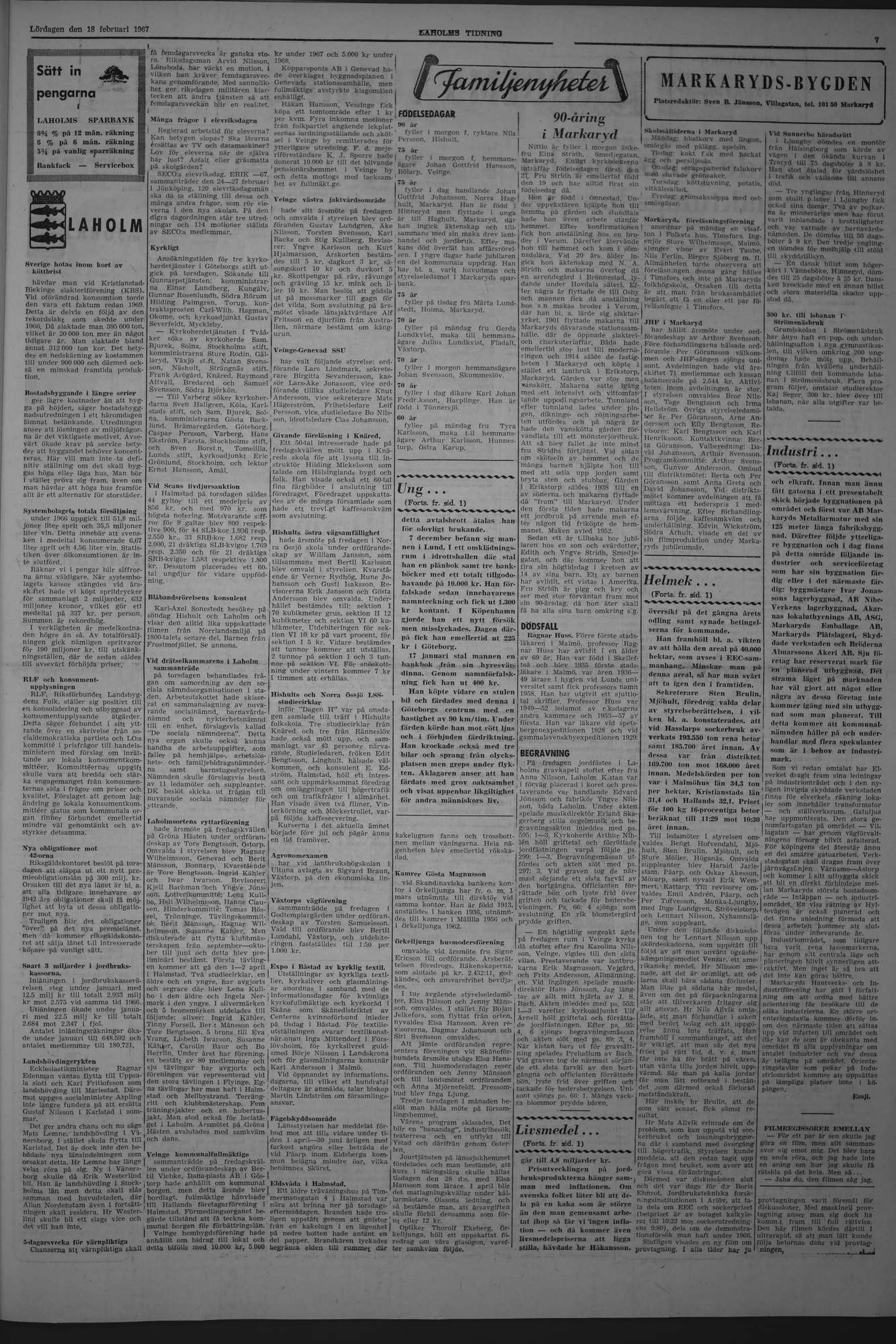 Laholms Tidning Lördag 18 februari 1967, sida 7