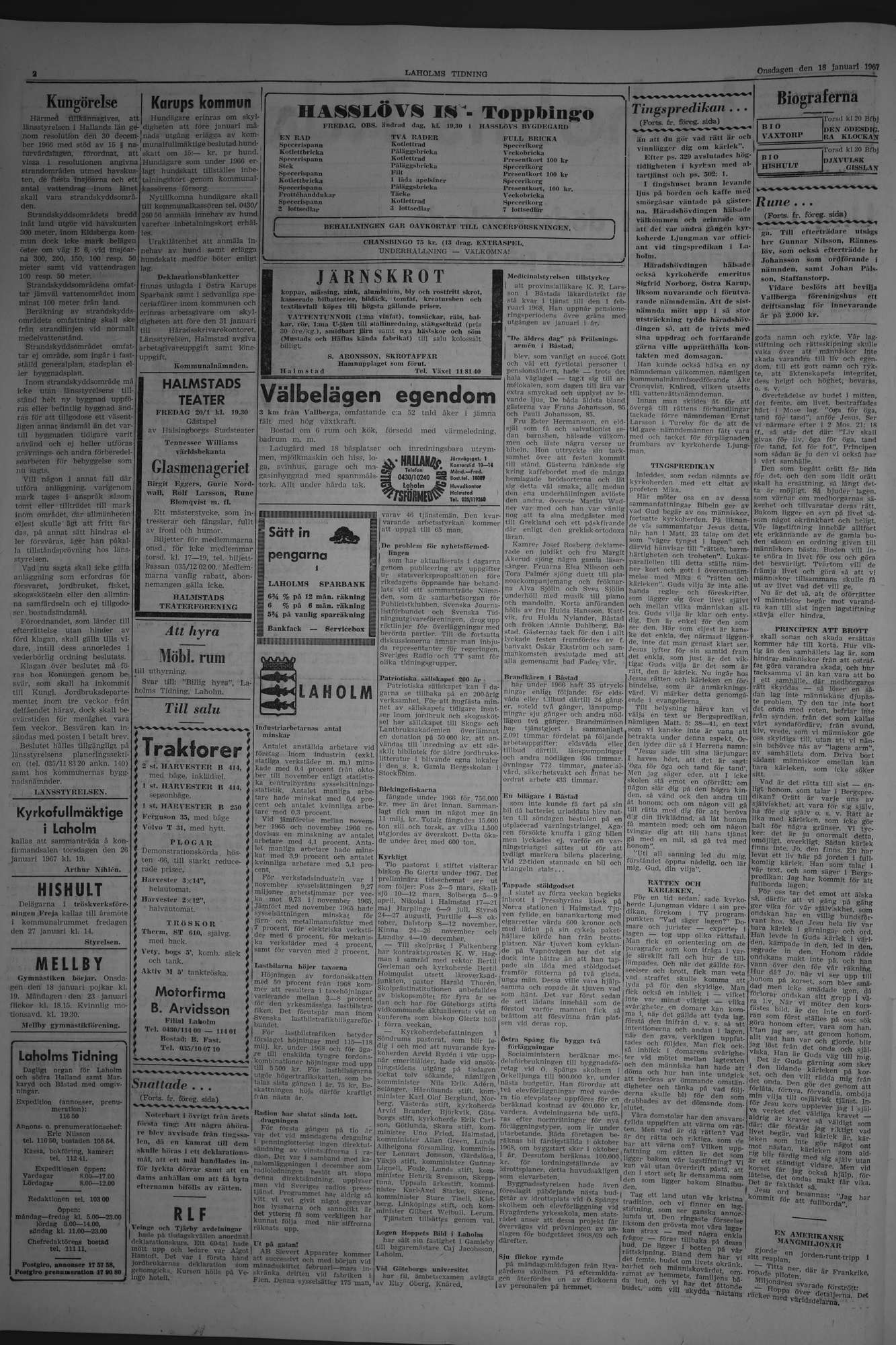 Laholms Tidning Onsdag 18 januari 1967, sida 2