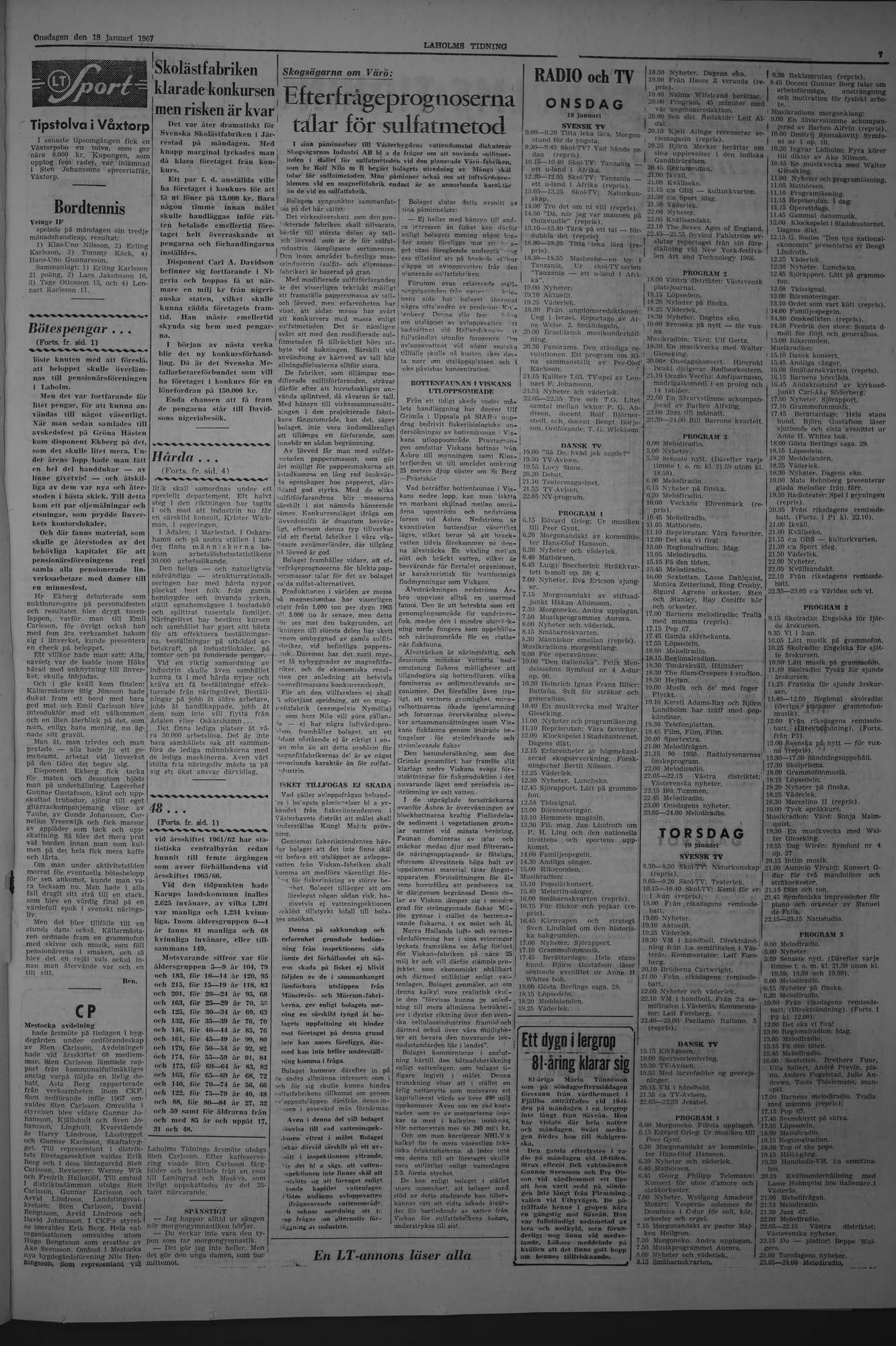 Laholms Tidning Onsdag 18 januari 1967, sida 7