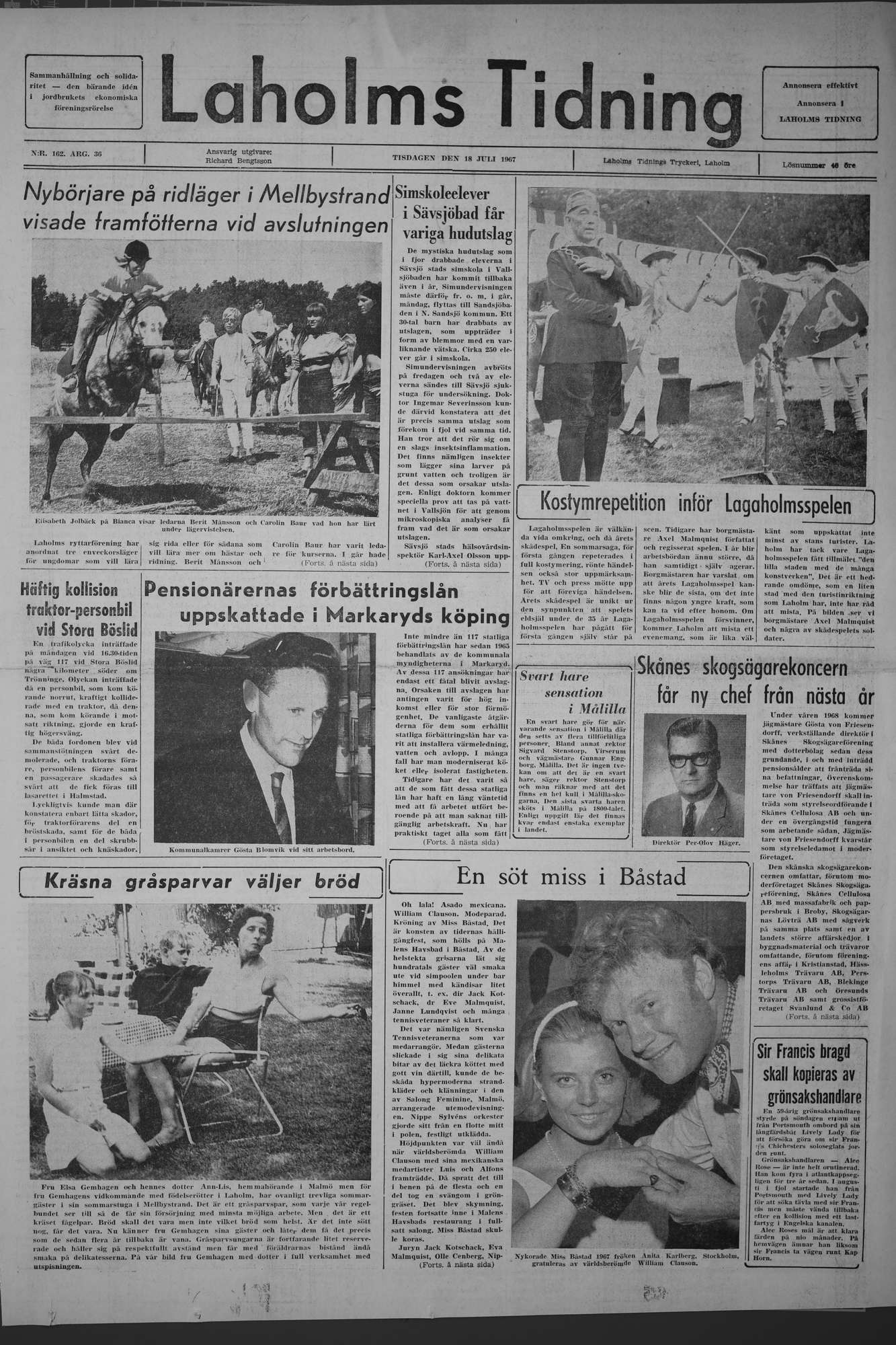Laholms Tidning Tisdag 18 juli 1967, sida 1