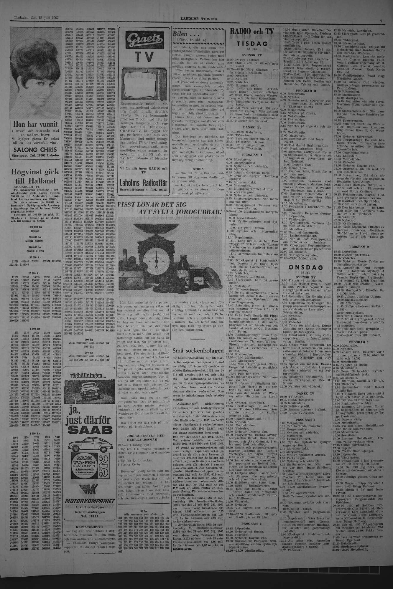 Laholms Tidning Tisdag 18 juli 1967, sida 7