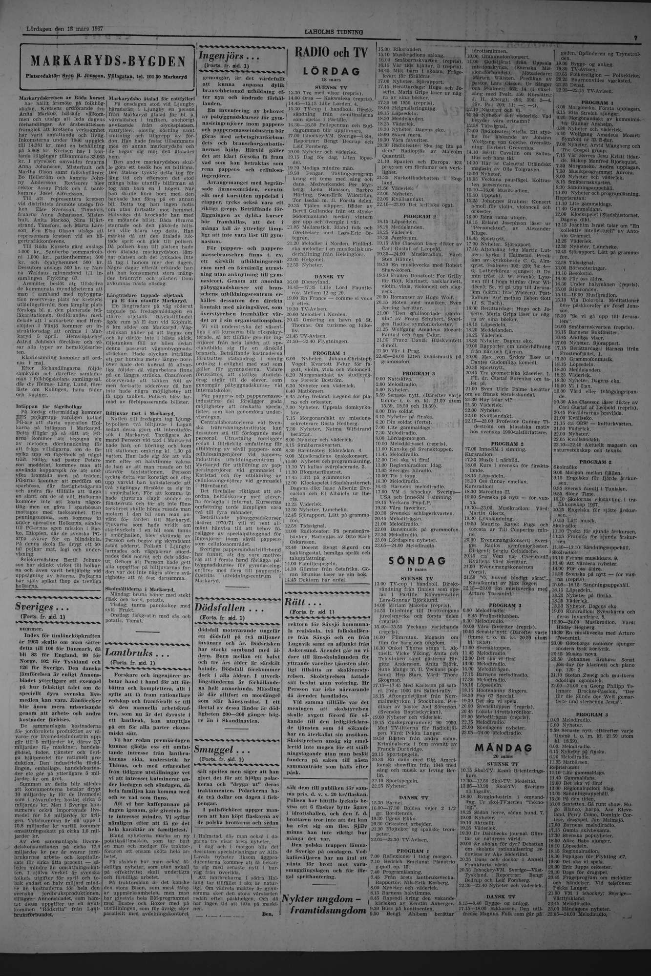 Laholms Tidning Lördag 18 mars 1967, sida 7