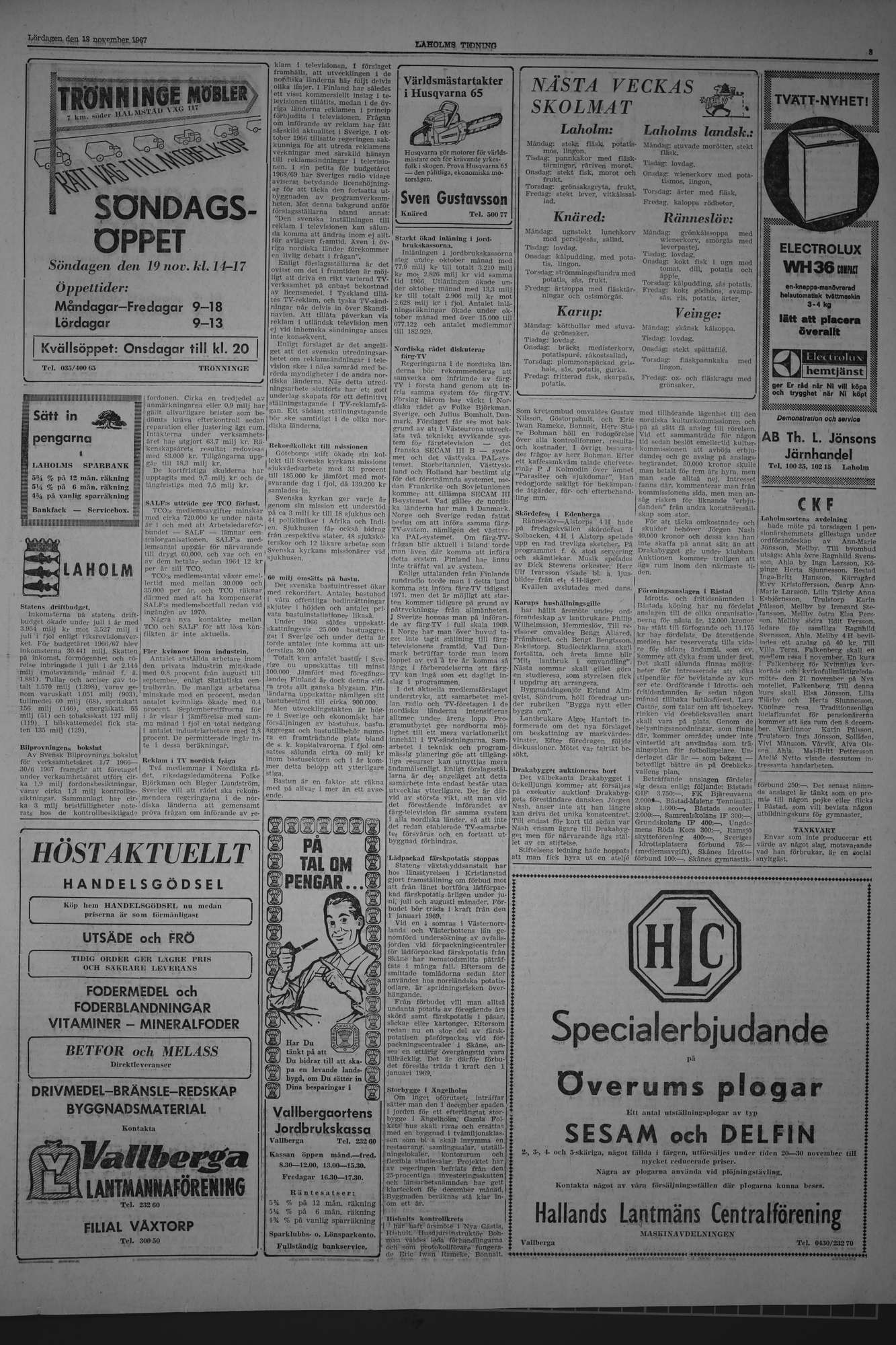 Laholms Tidning Lördag 18 november 1967, sida 3