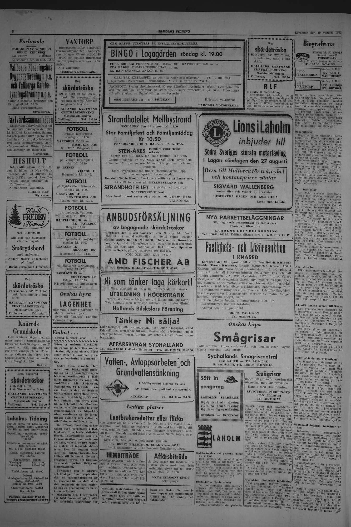 Laholms Tidning Lördag 19 augusti 1967, sida 2