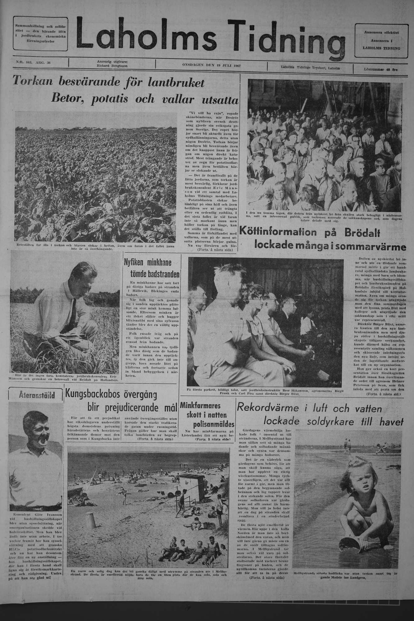 Laholms Tidning Onsdag 19 juli 1967, sida 1