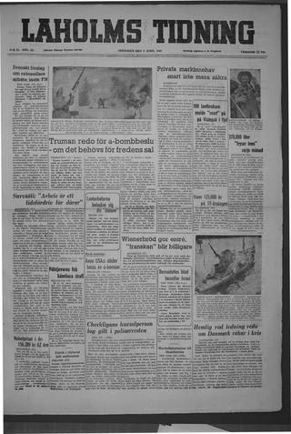 Förstasidan, Fredag 8 april 1949