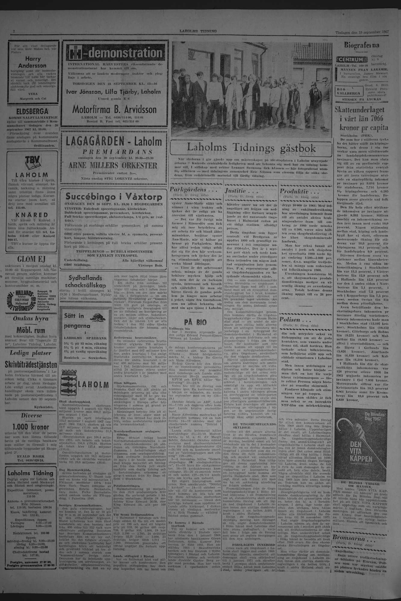 Laholms Tidning Tisdag 19 september 1967, sida 2