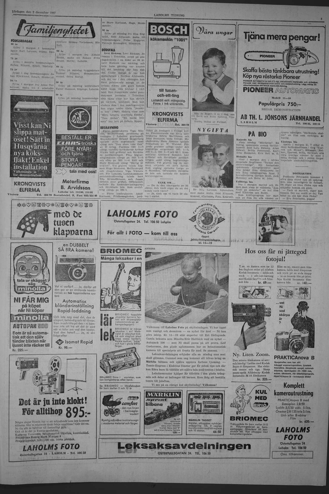 Laholms Tidning Lördag 2 december 1967, sida 3