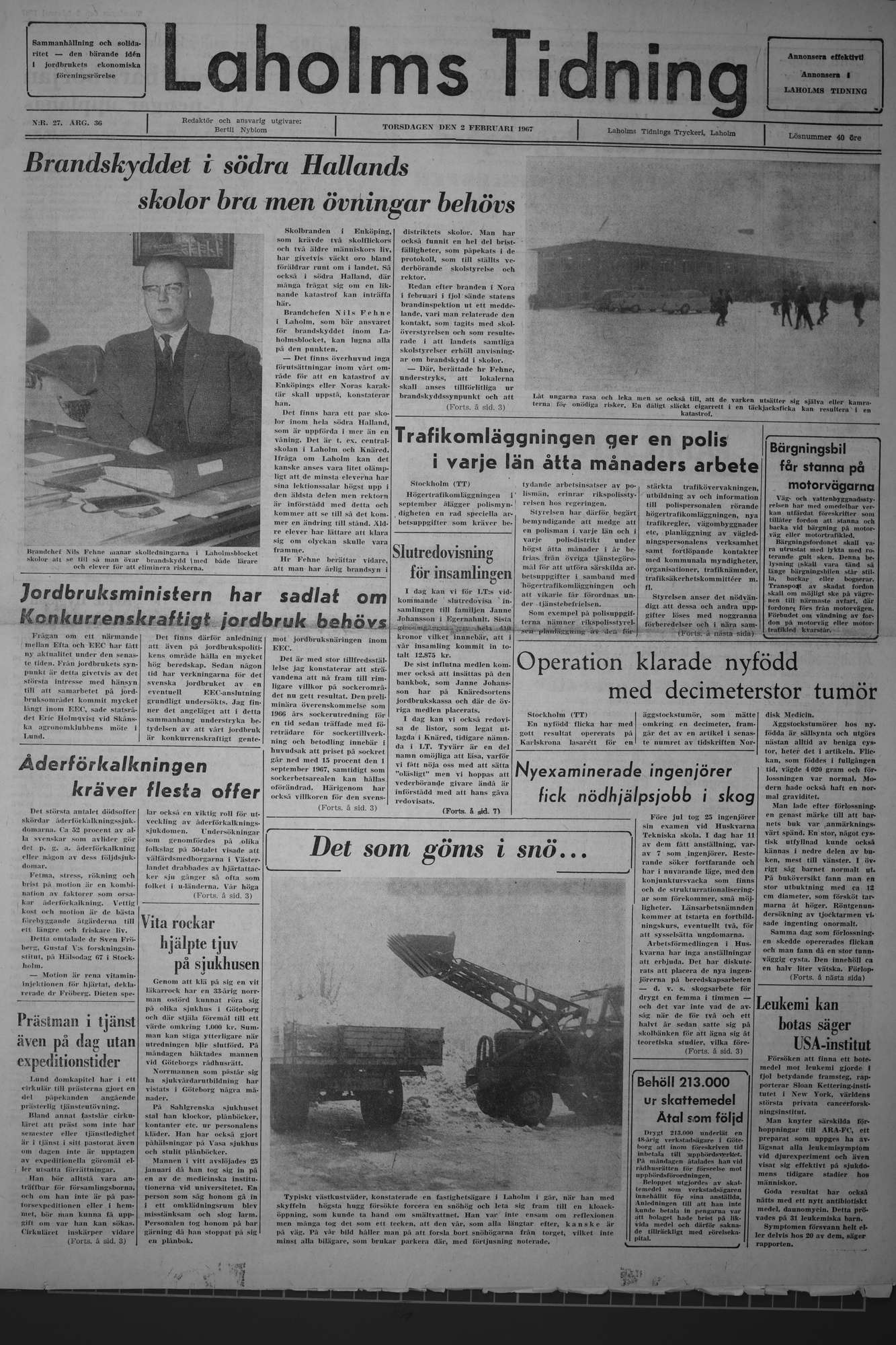 Laholms Tidning Torsdag 2 februari 1967, sida 1