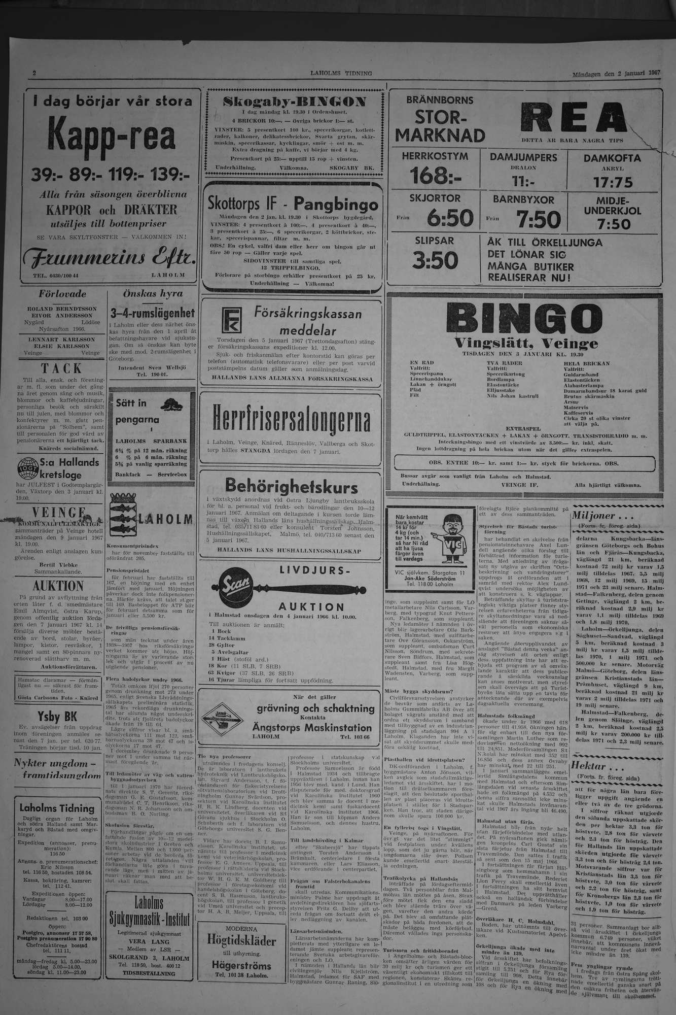 Laholms Tidning Måndag 2 januari 1967, sida 2