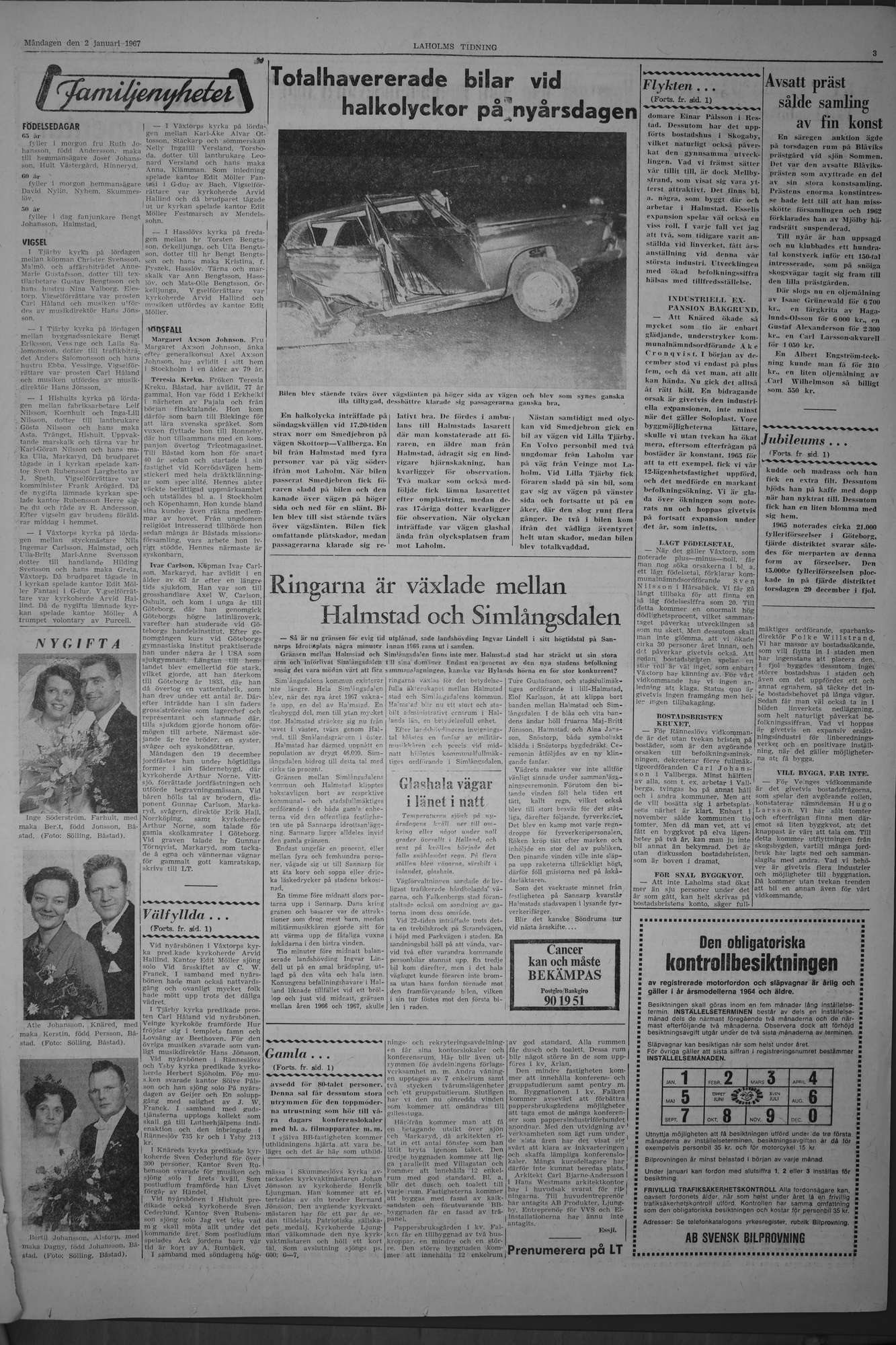 Laholms Tidning Måndag 2 januari 1967, sida 3