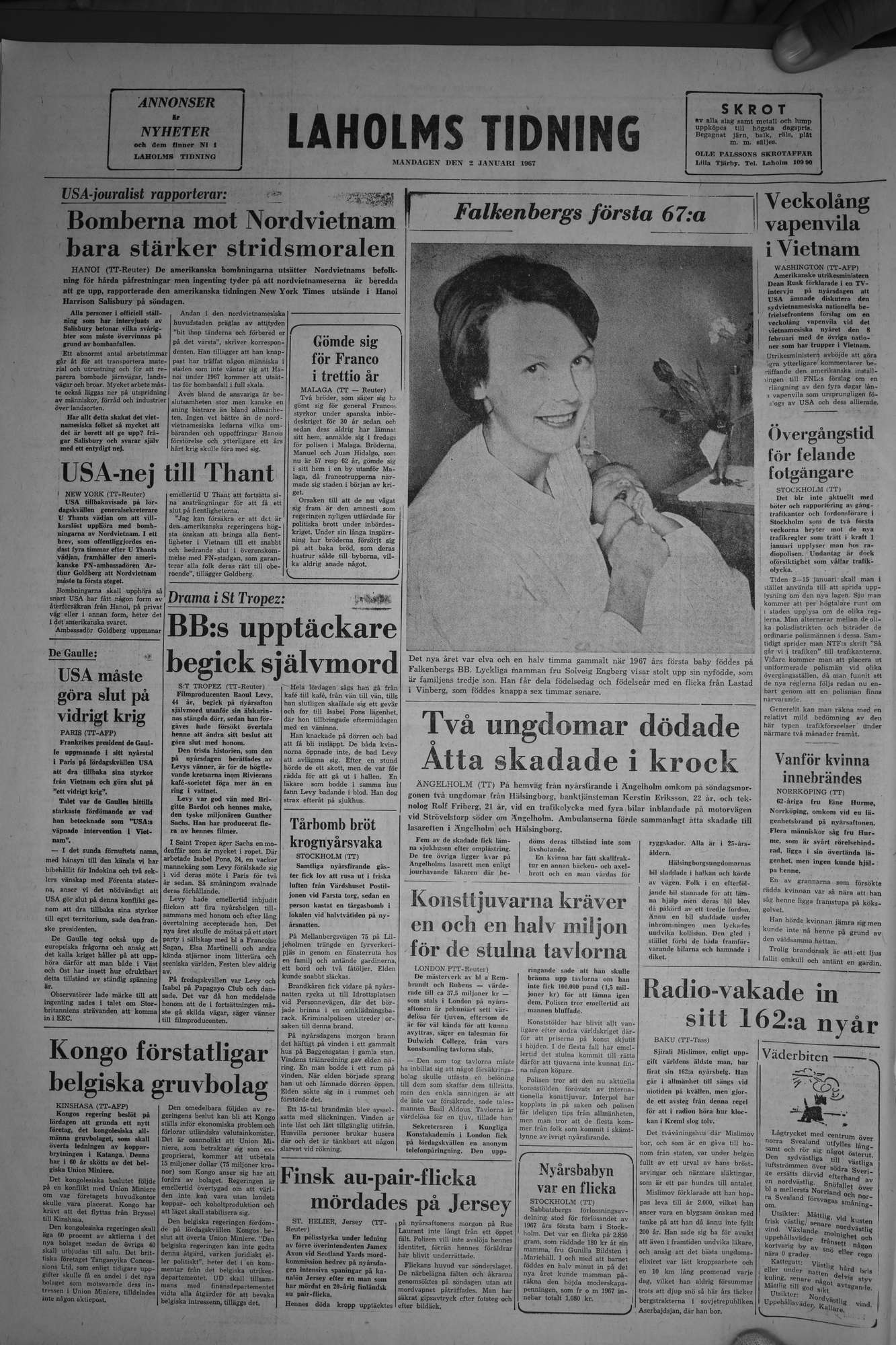 Laholms Tidning Måndag 2 januari 1967, sida 8