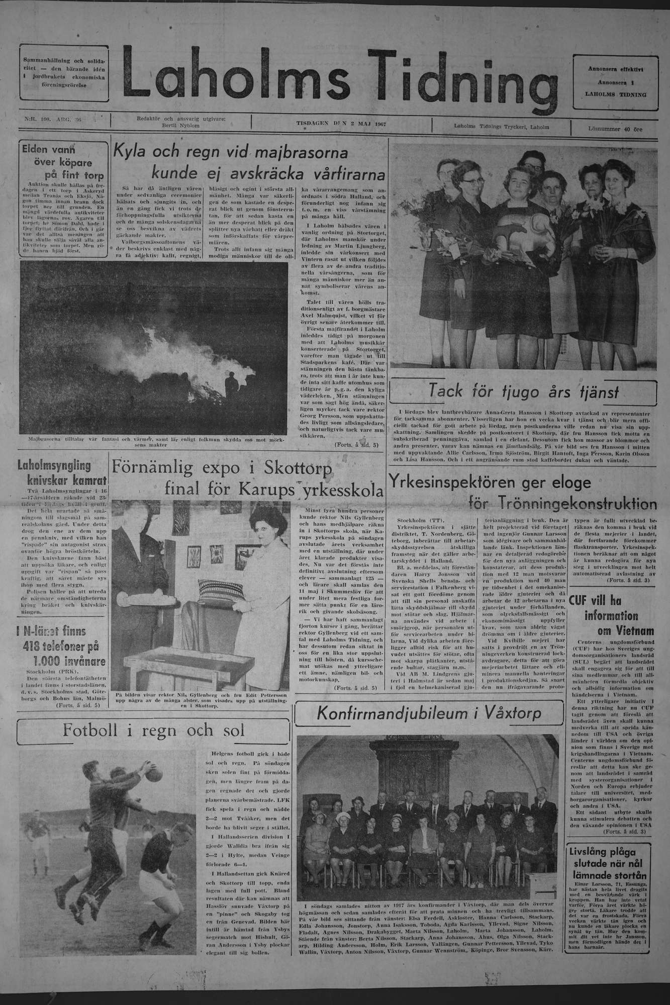 Laholms Tidning Tisdag 2 maj 1967, sida 1