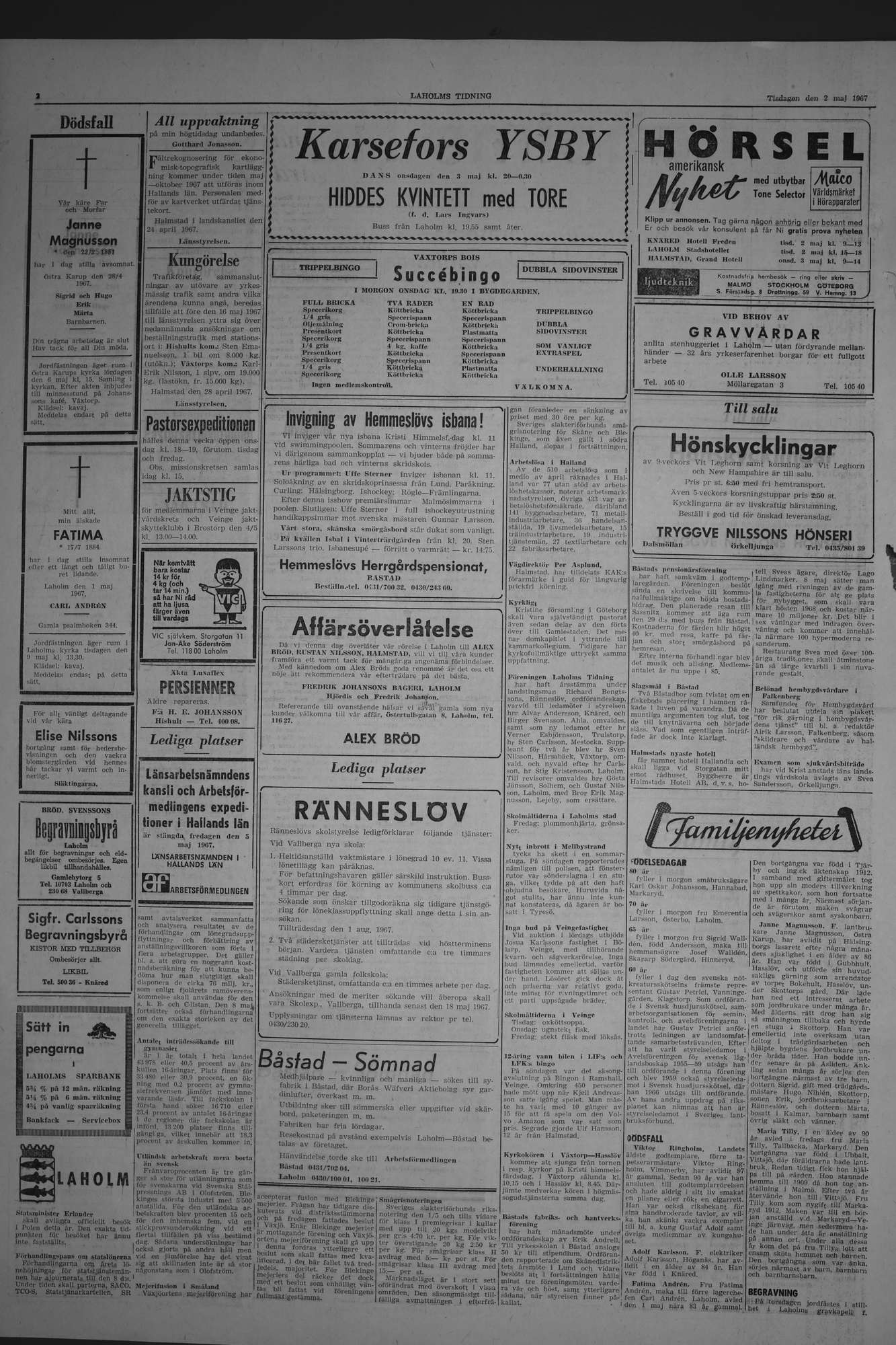 Laholms Tidning Tisdag 2 maj 1967, sida 2