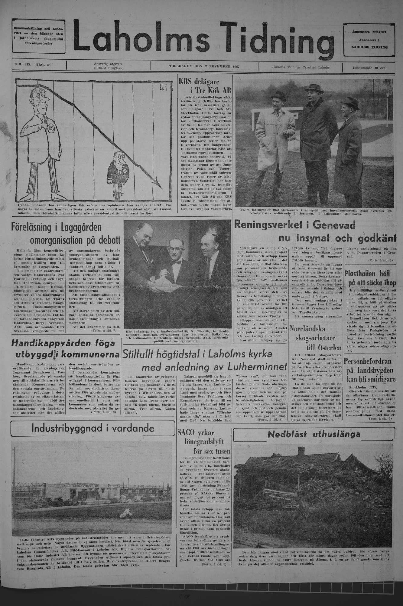Laholms Tidning Torsdag 2 november 1967, sida 1