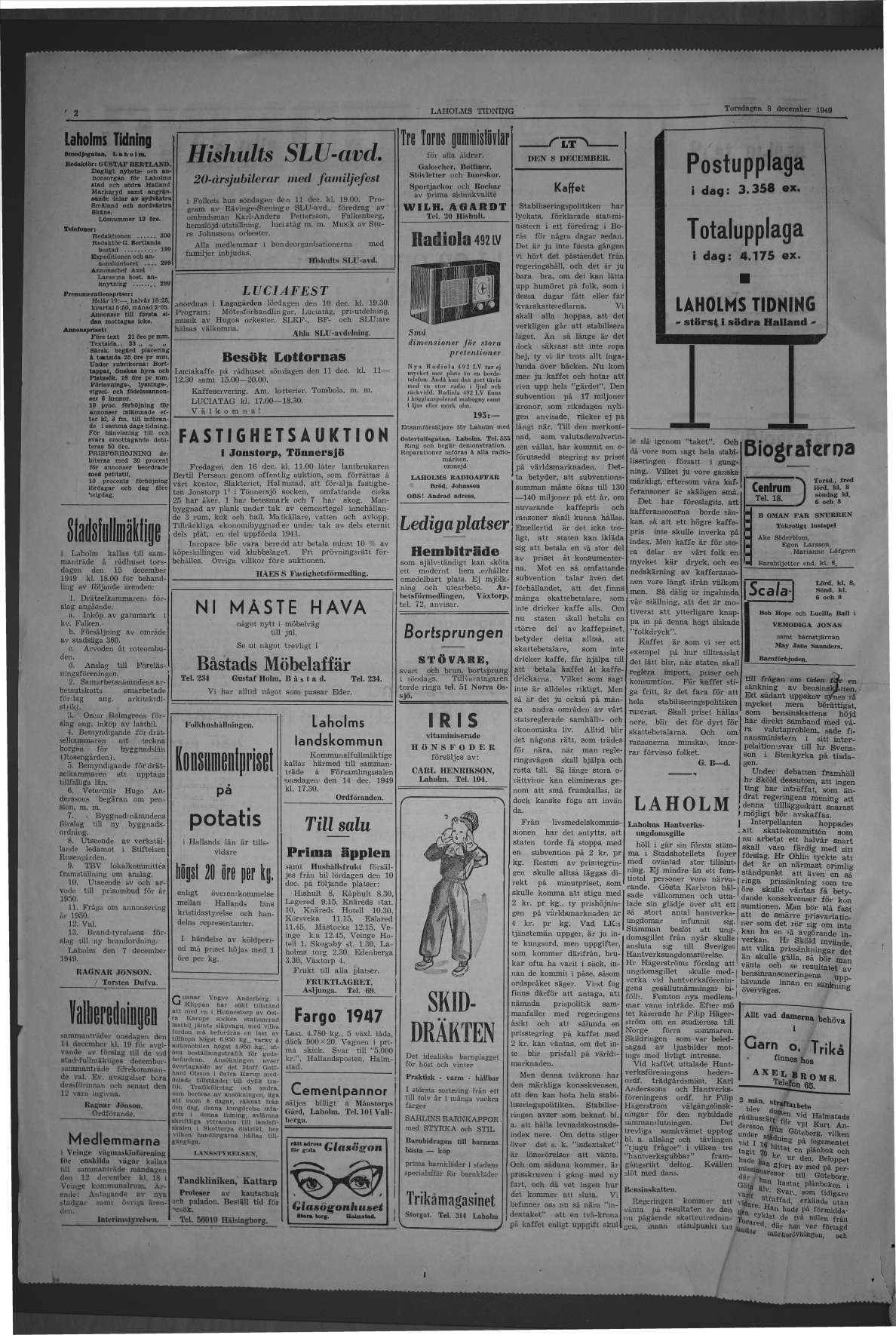 Laholms Tidning Torsdag 8 december 1949, sida 2