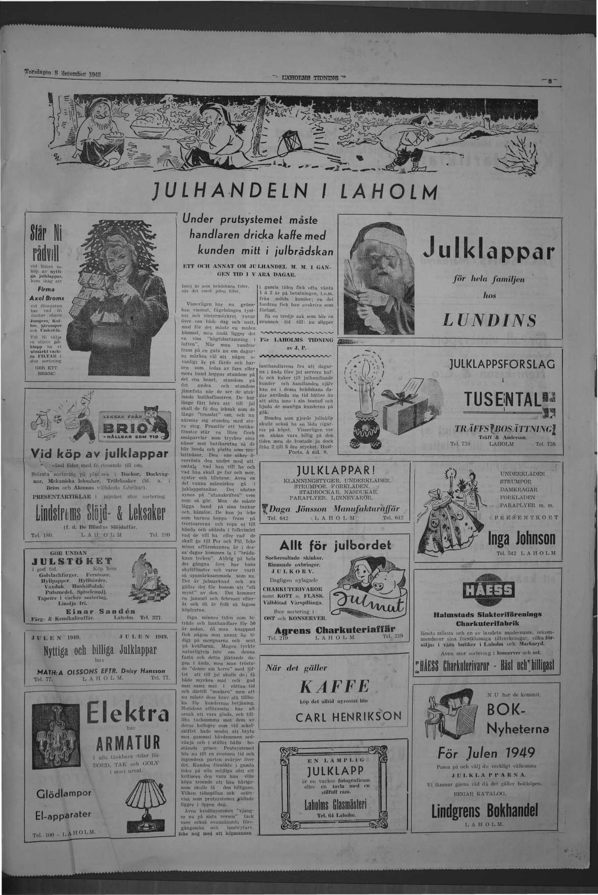 Laholms Tidning Torsdag 8 december 1949, sida 5
