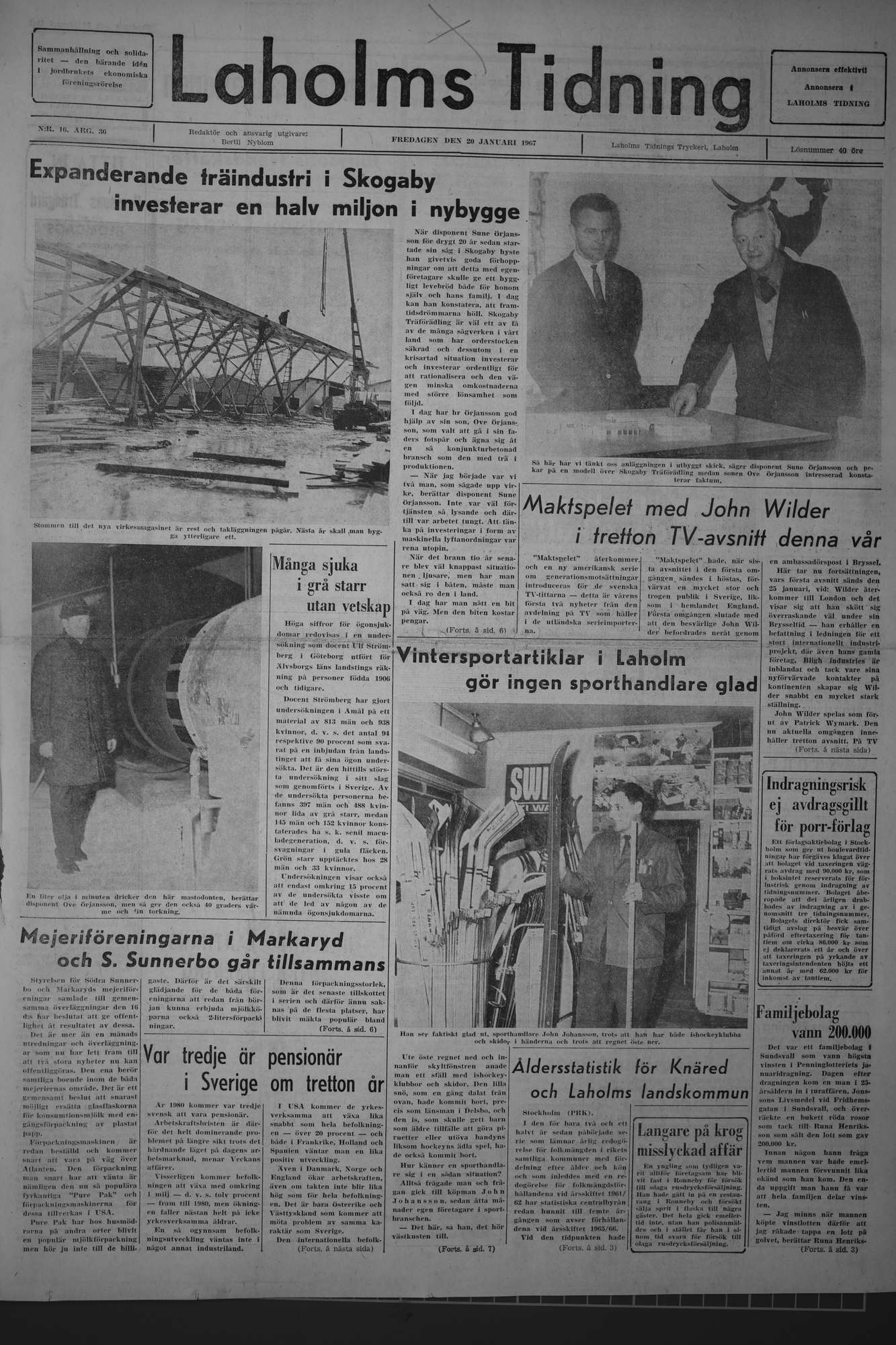 Laholms Tidning Fredag 20 januari 1967, sida 1