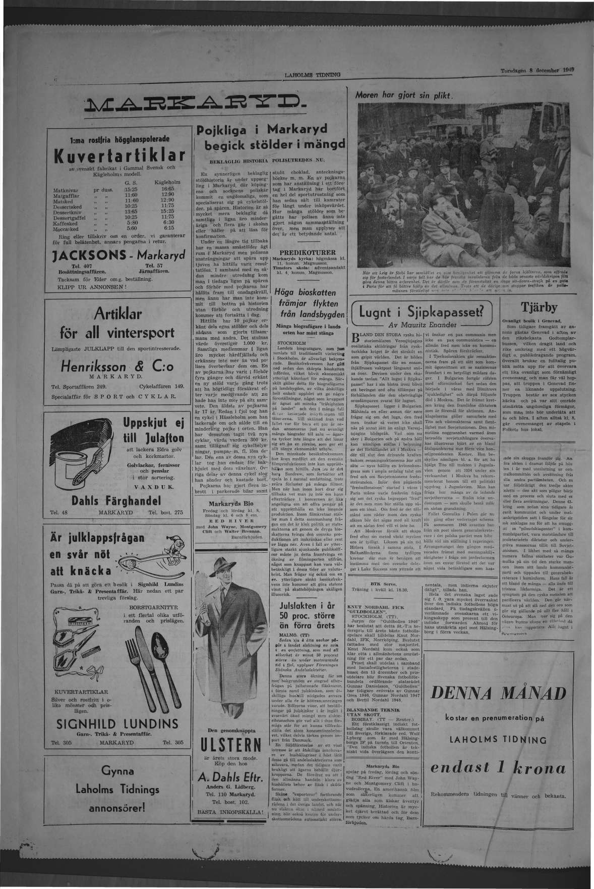 Laholms Tidning Torsdag 8 december 1949, sida 6