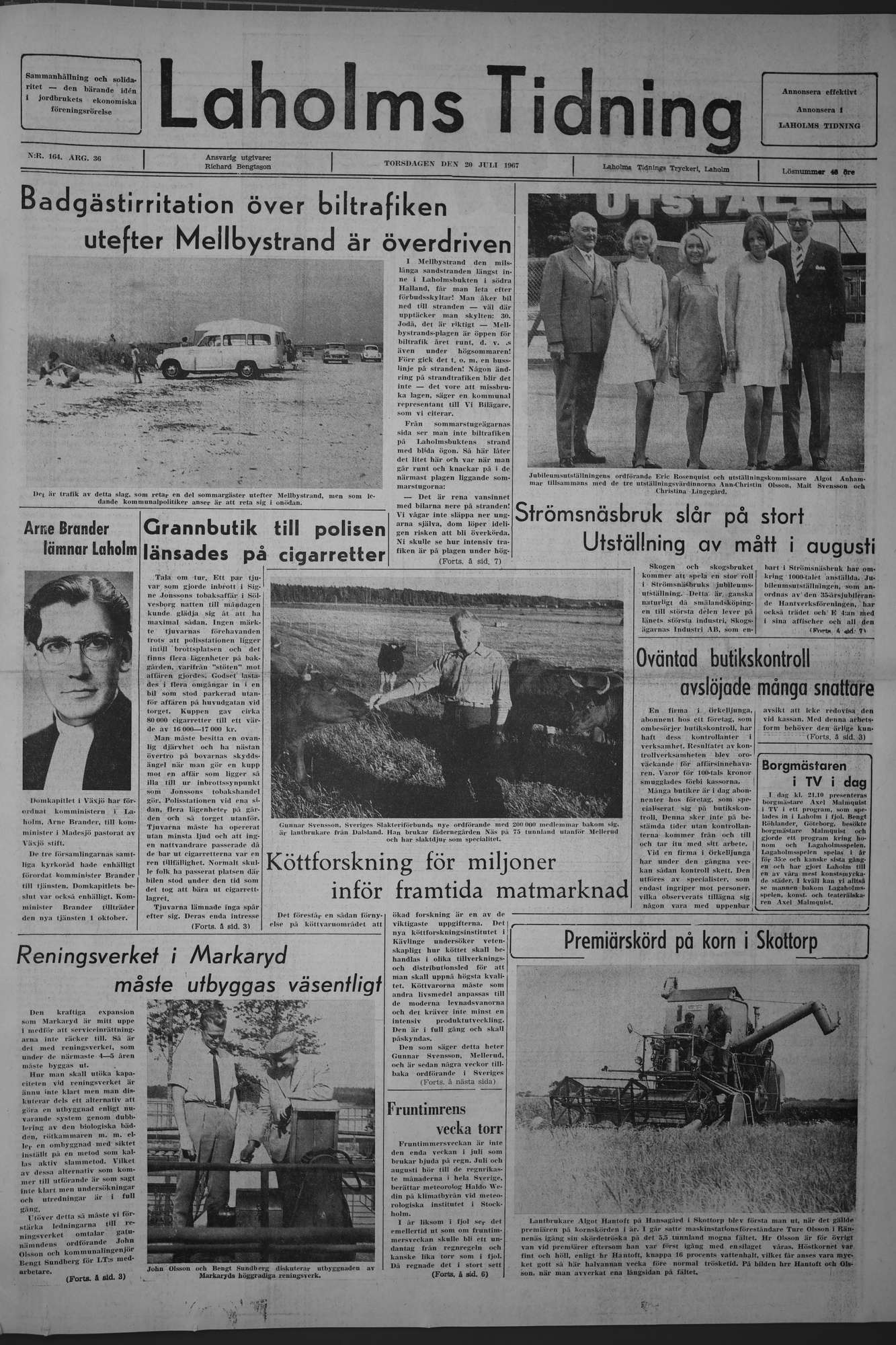 Laholms Tidning Torsdag 20 juli 1967, sida 1