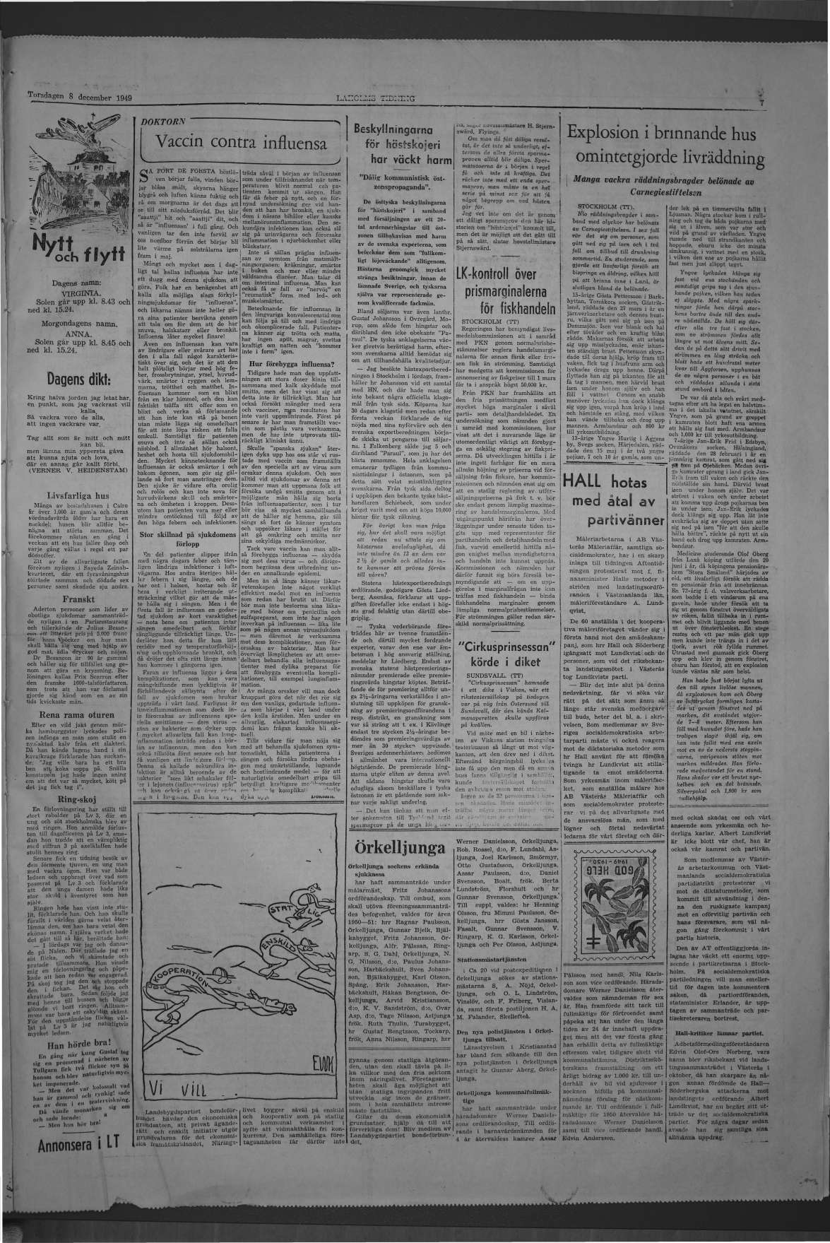 Laholms Tidning Torsdag 8 december 1949, sida 7