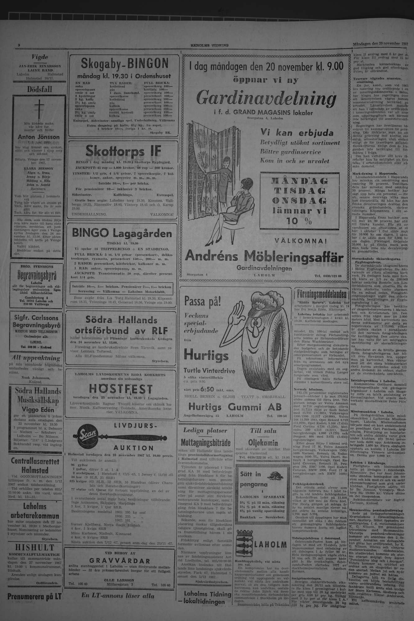 Laholms Tidning Måndag 20 november 1967, sida 2