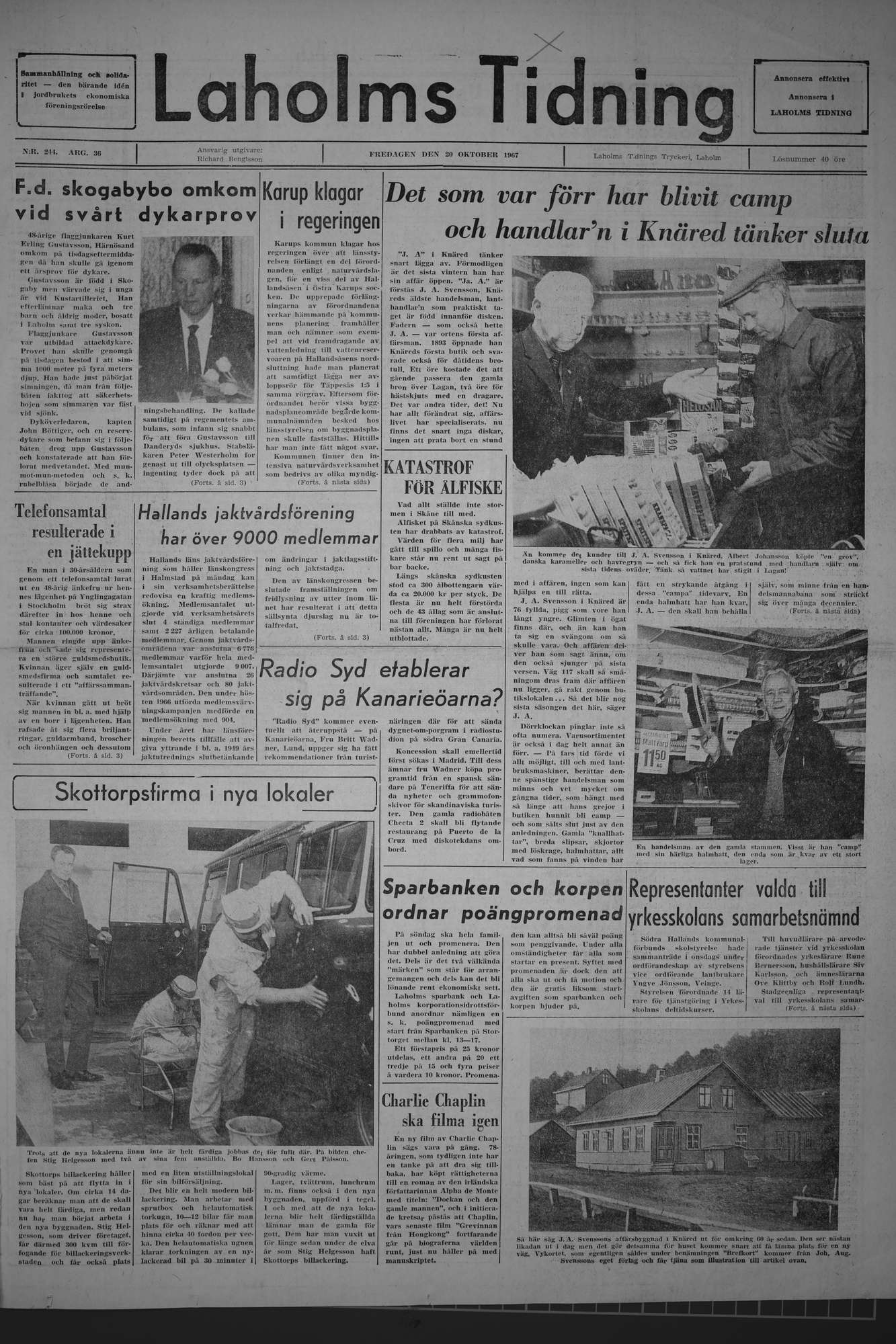 Laholms Tidning Fredag 20 oktober 1967, sida 1