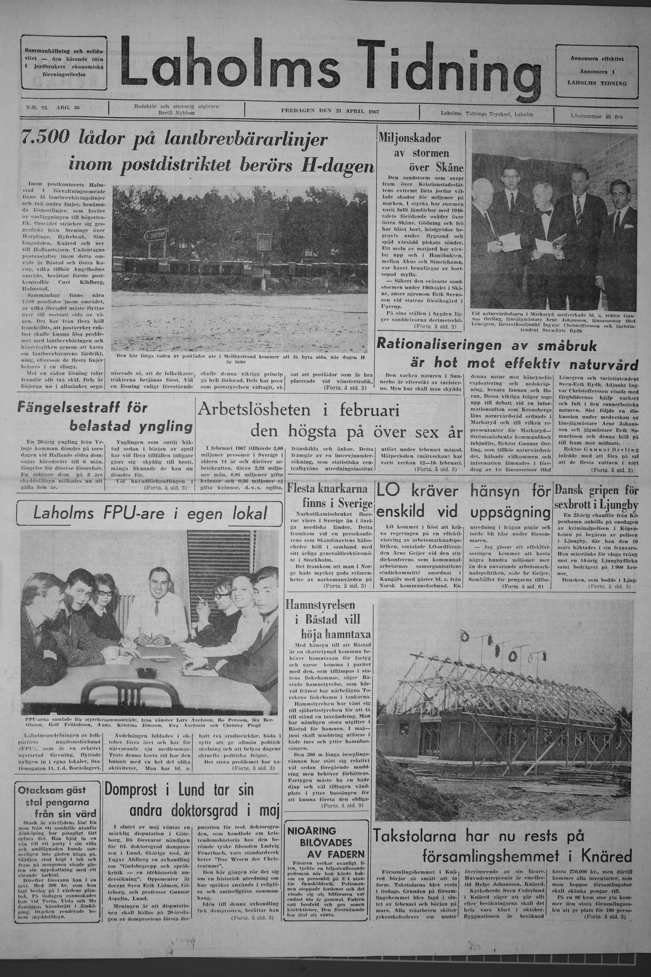 Laholms Tidning Fredag 21 april 1967, sida 1