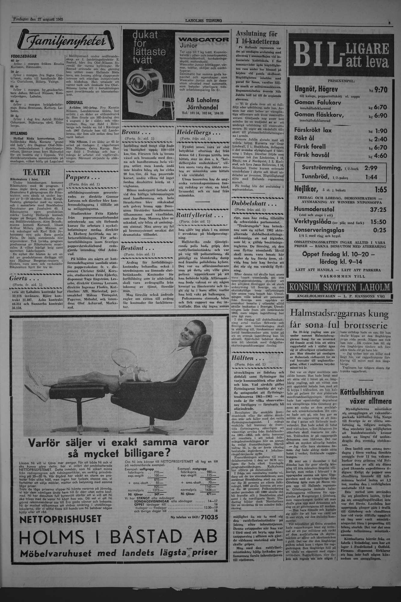 Laholms Tidning Fredag 27 augusti 1965, sida 3