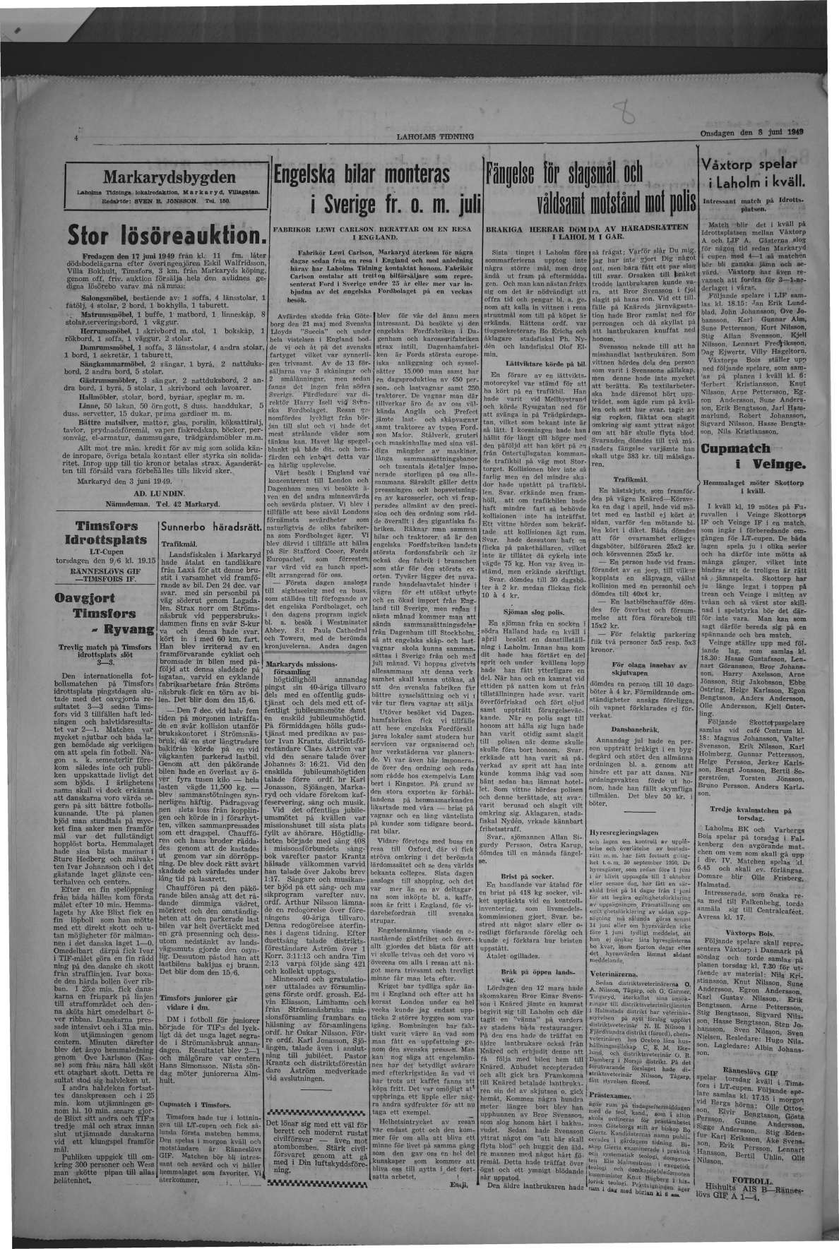 Laholms Tidning Onsdag 8 juni 1949, sida 4