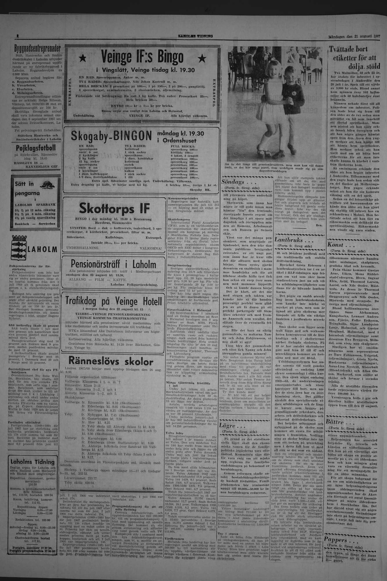 Laholms Tidning Måndag 21 augusti 1967, sida 2
