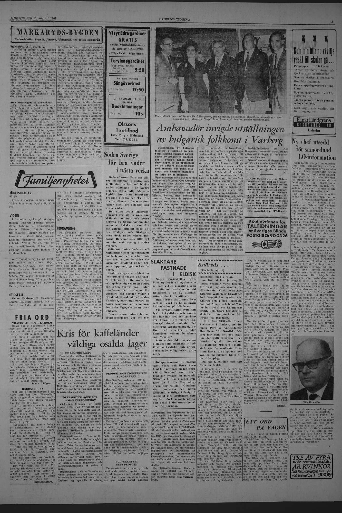 Laholms Tidning Måndag 21 augusti 1967, sida 3