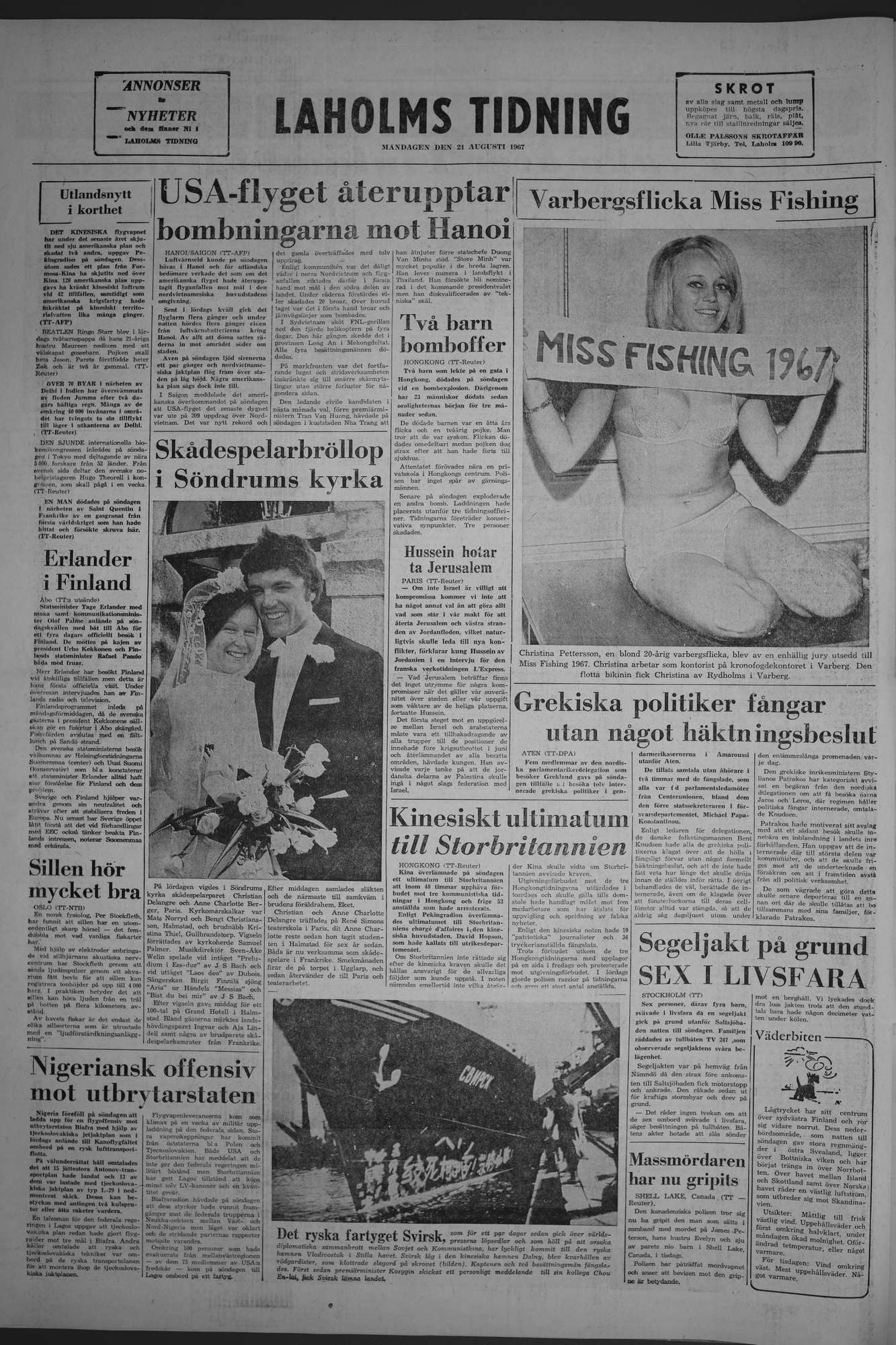 Laholms Tidning Måndag 21 augusti 1967, sida 8