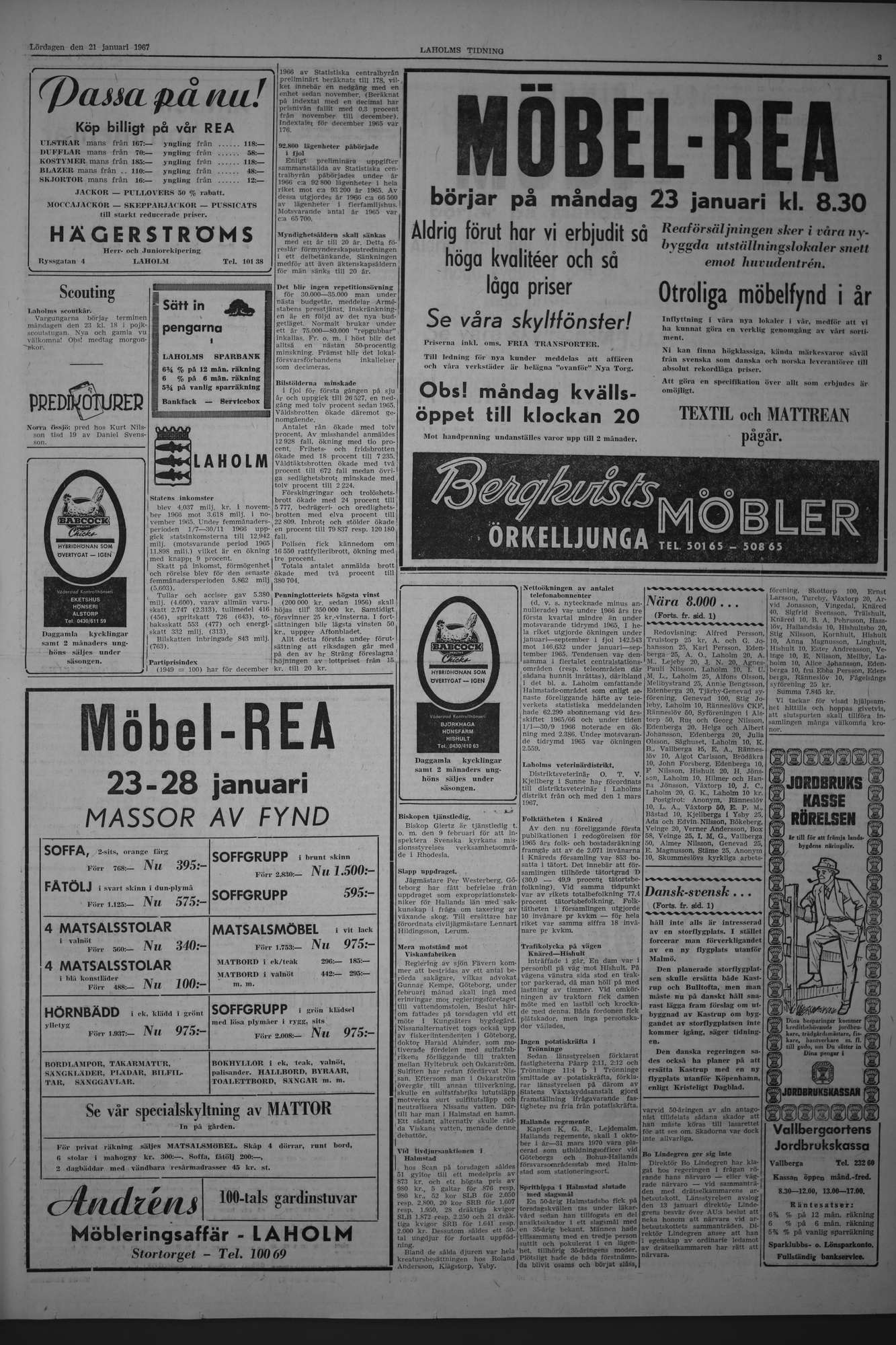 Laholms Tidning Lördag 21 januari 1967, sida 3