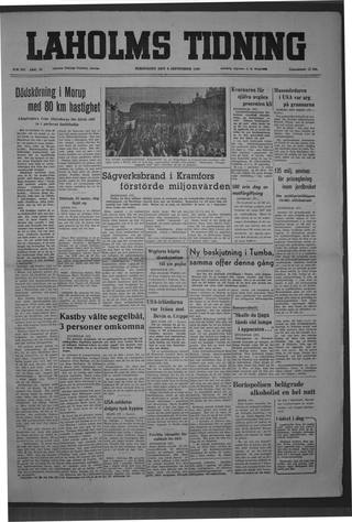 Förstasidan, Torsdag 8 september 1949