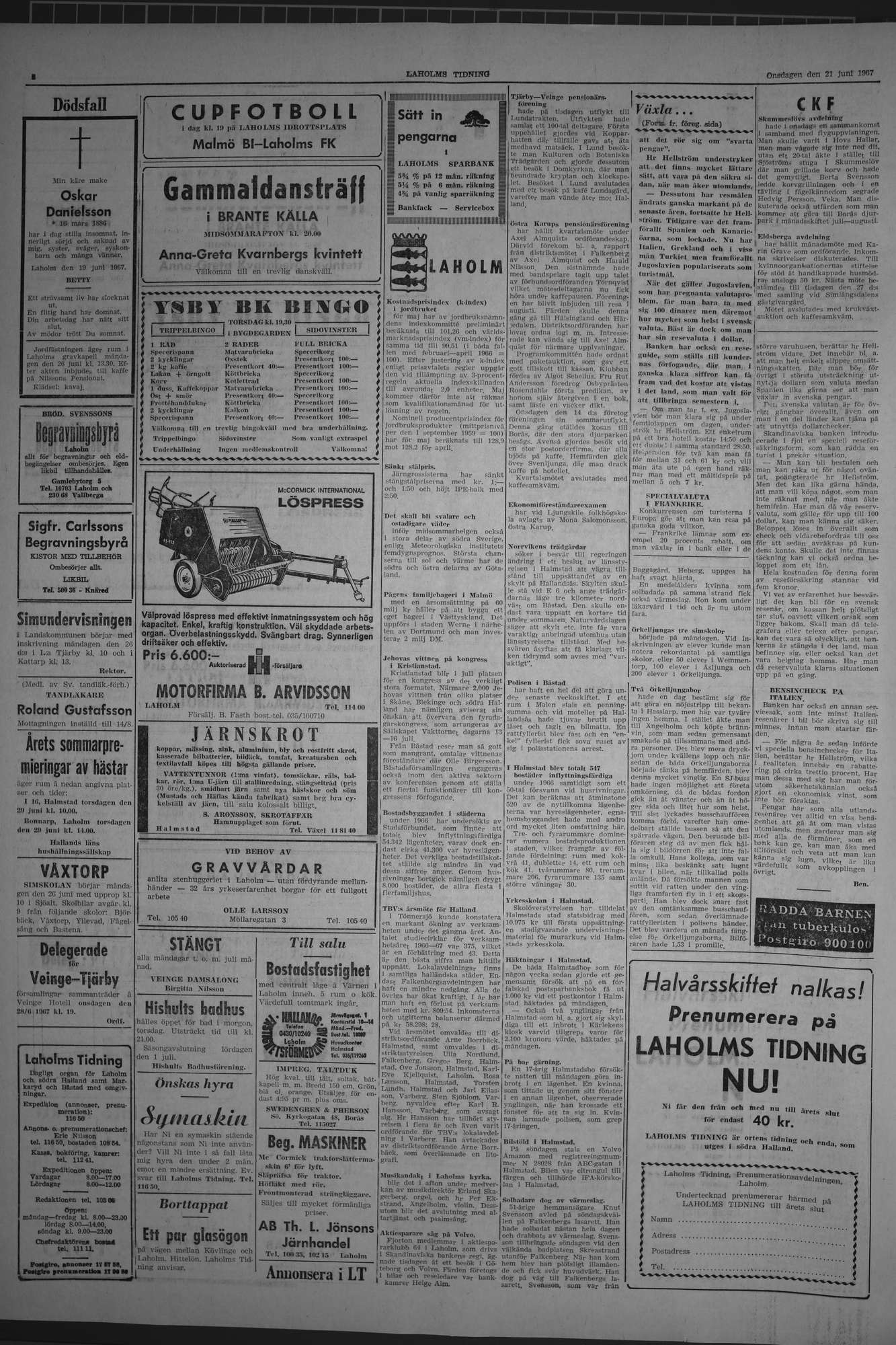 Laholms Tidning Onsdag 21 juni 1967, sida 2