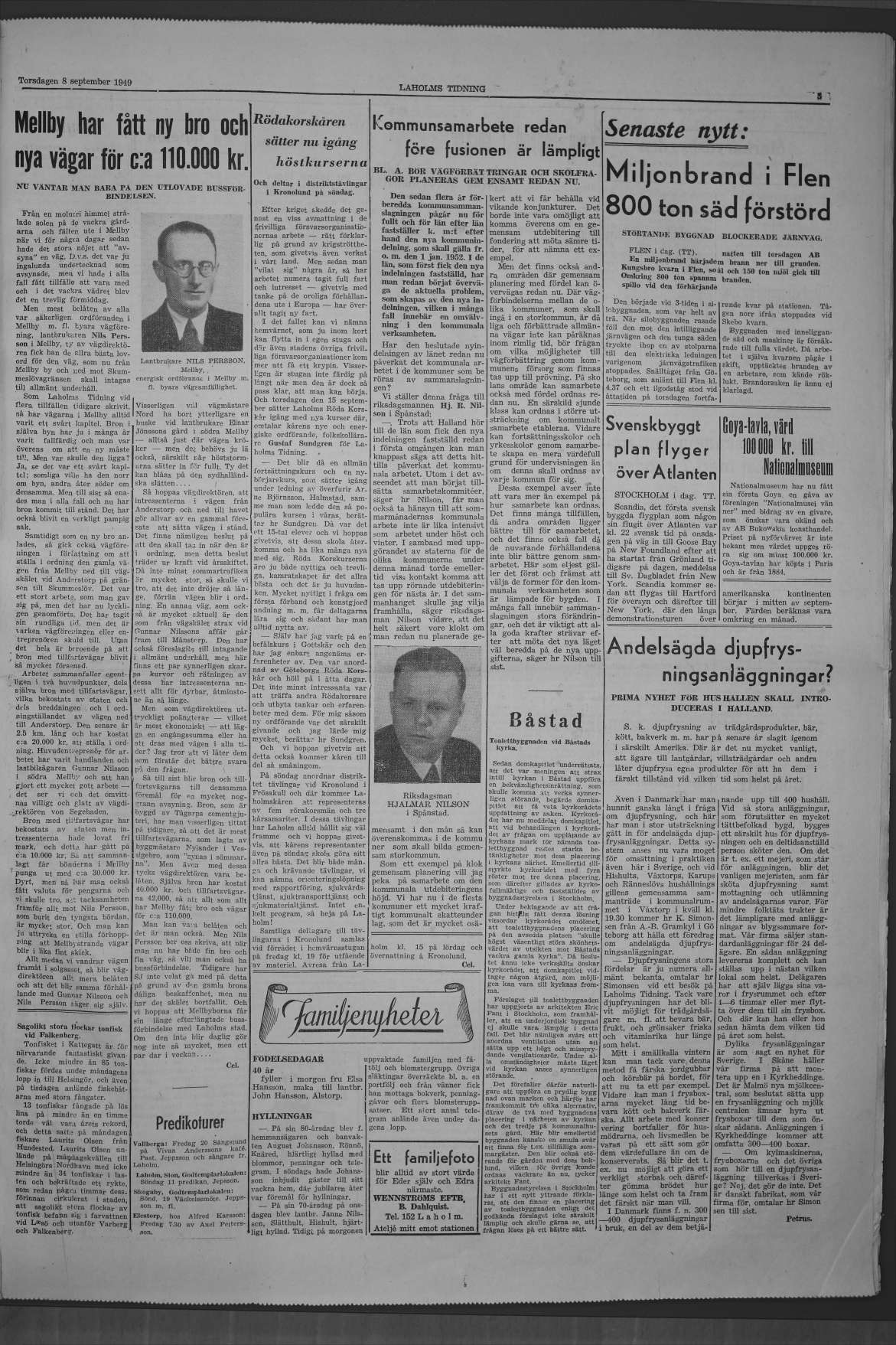 Laholms Tidning Torsdag 8 september 1949, sida 3