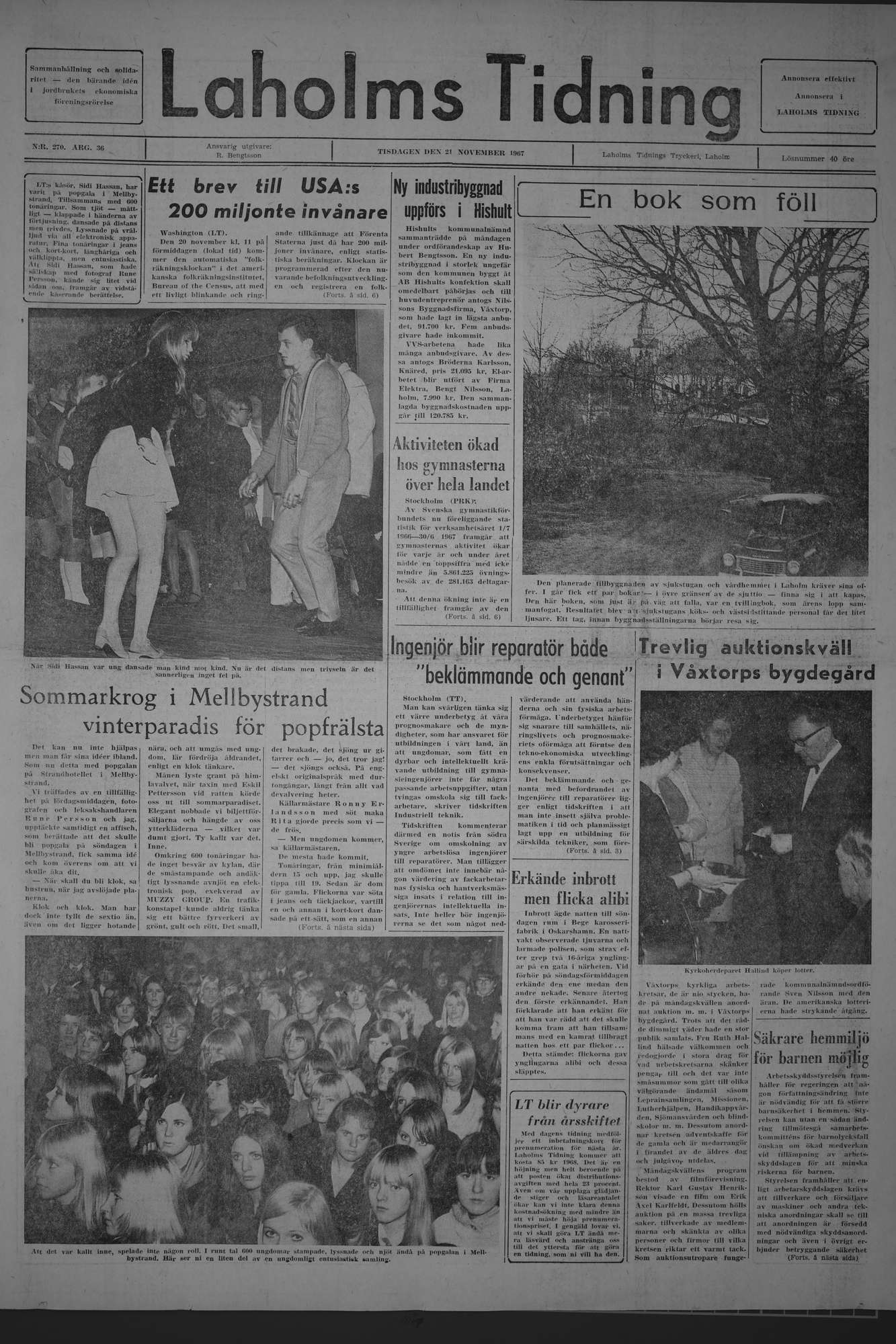 Laholms Tidning Tisdag 21 november 1967, sida 1
