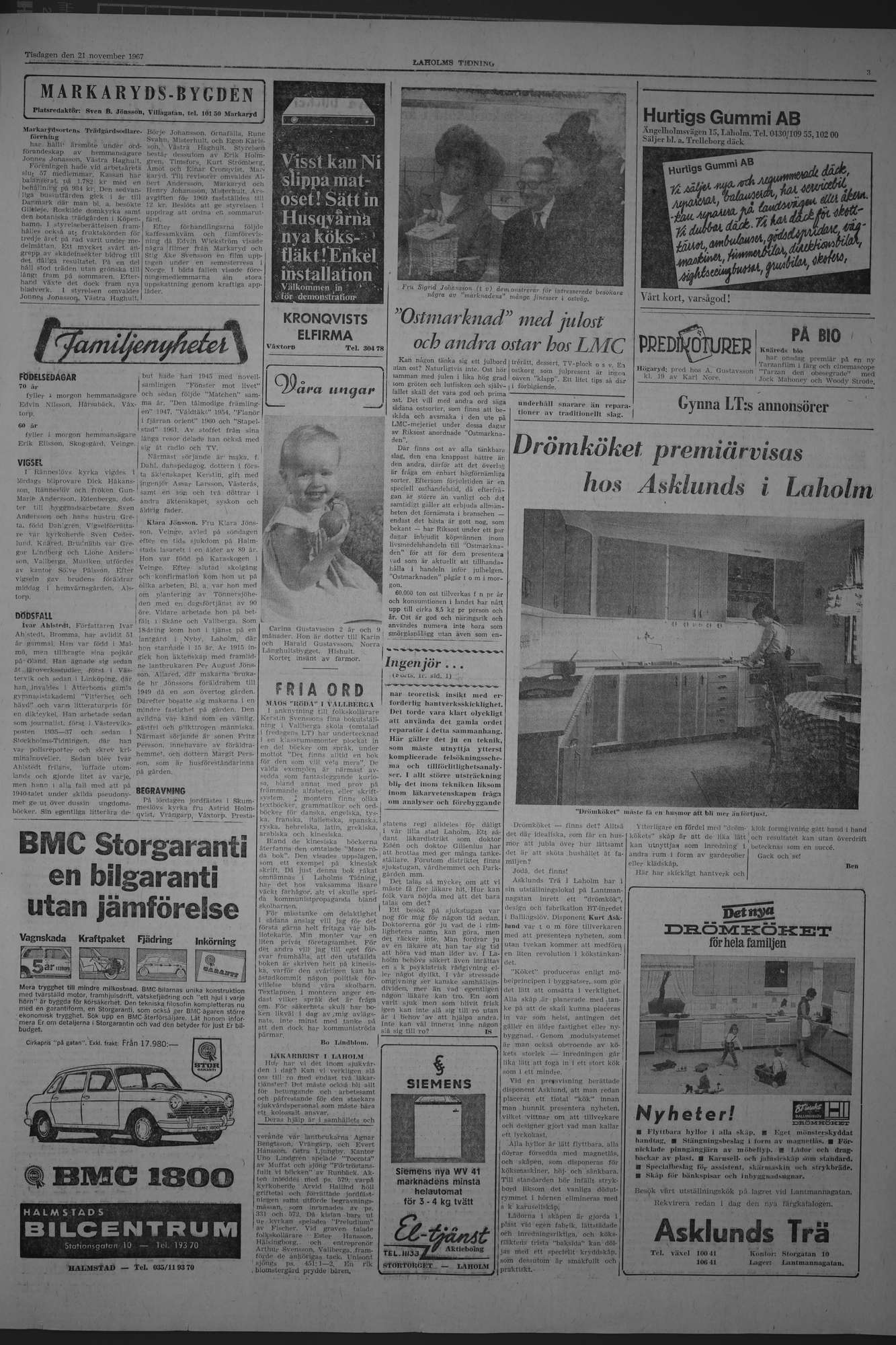 Laholms Tidning Tisdag 21 november 1967, sida 3