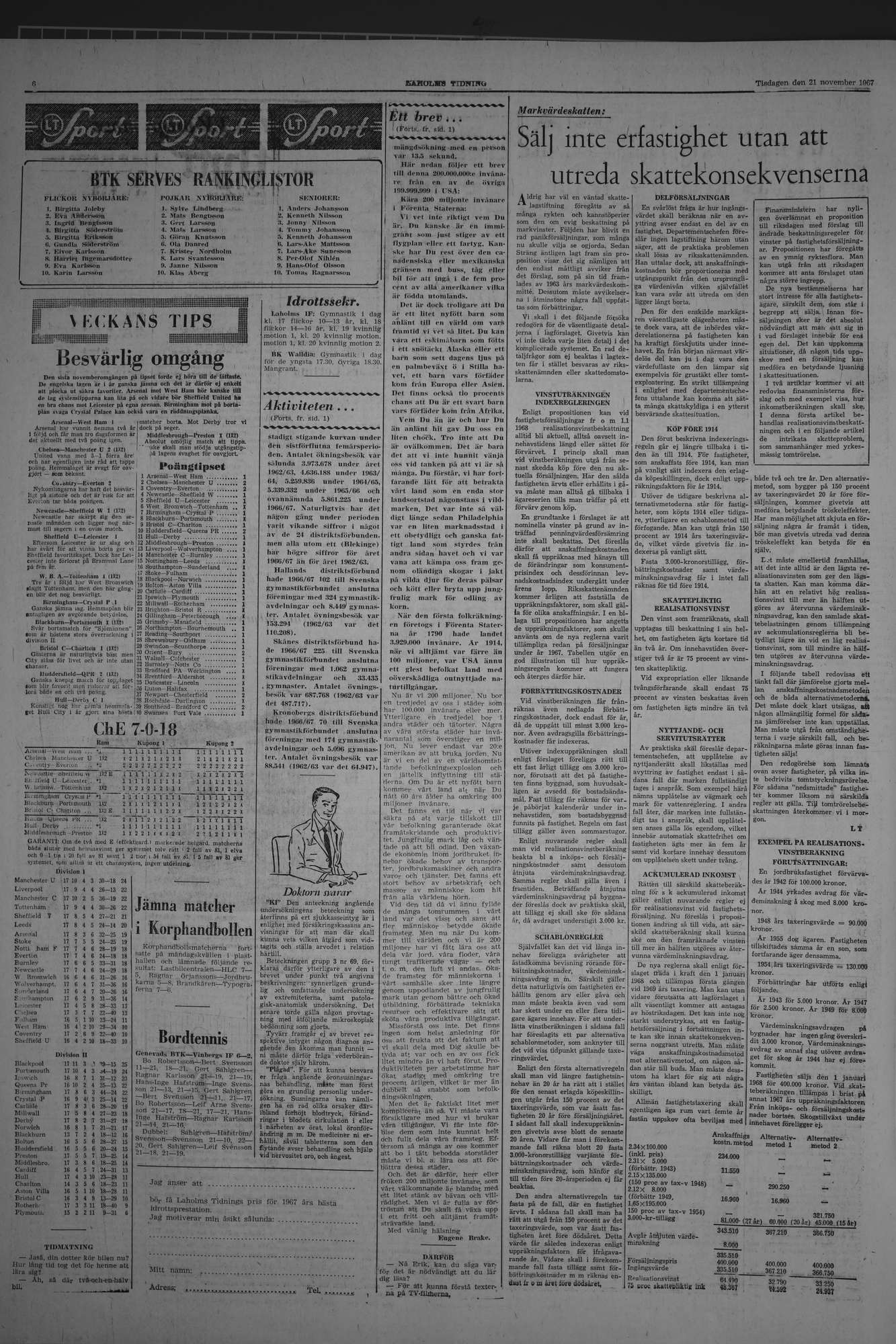 Laholms Tidning Tisdag 21 november 1967, sida 6