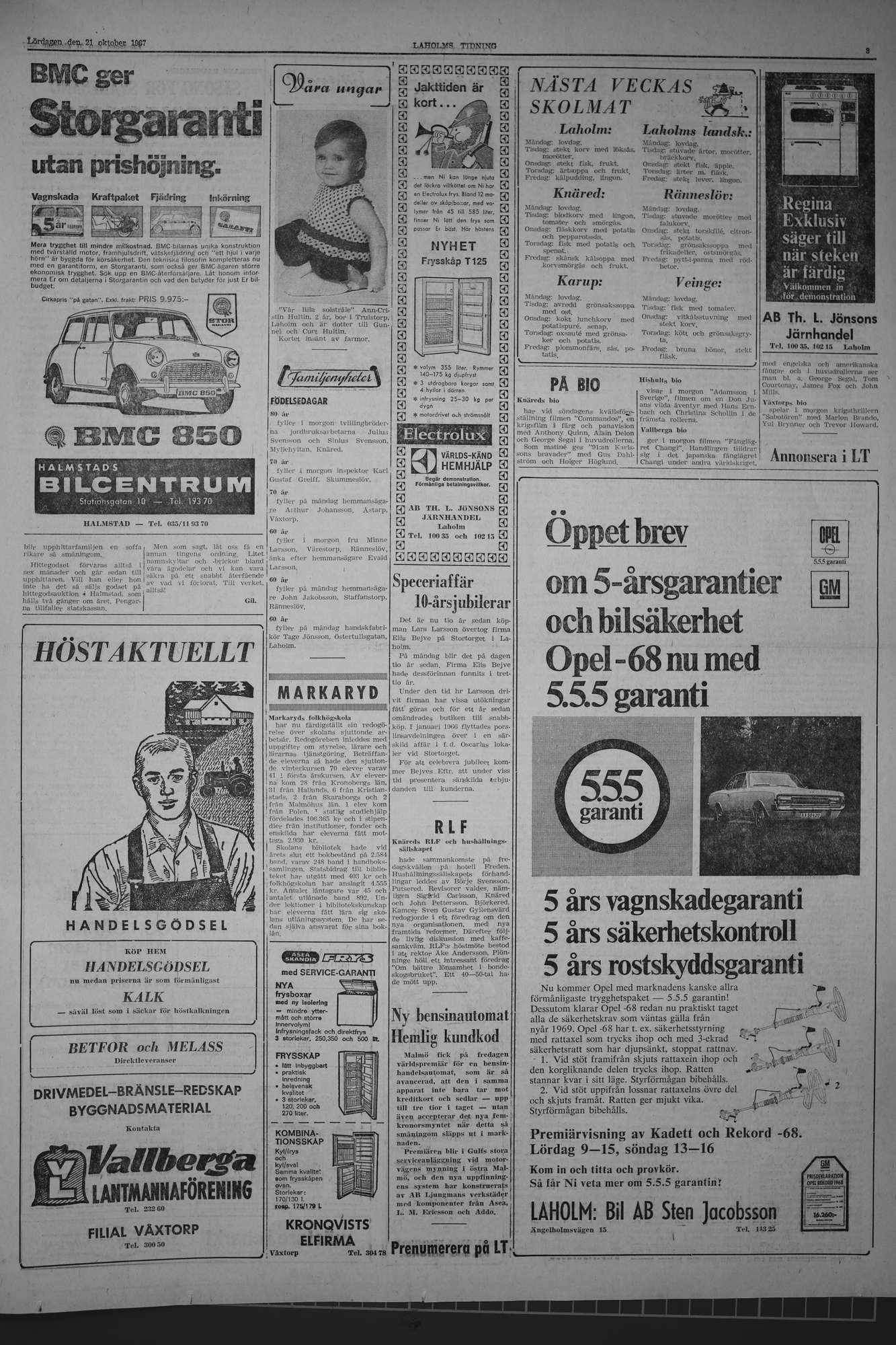 Laholms Tidning Lördag 21 oktober 1967, sida 3
